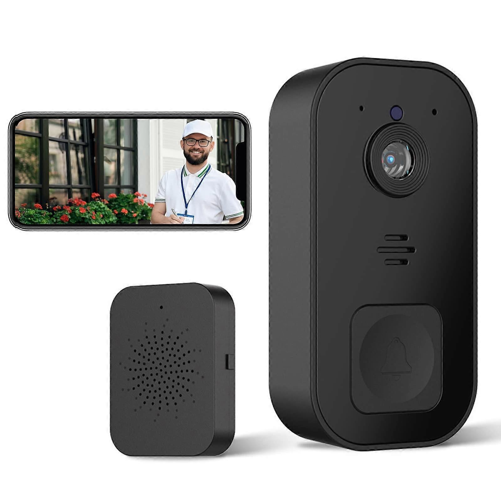 Wireless Video Doorbell Camera, 2.4GHz WiFi, Black - Image 1