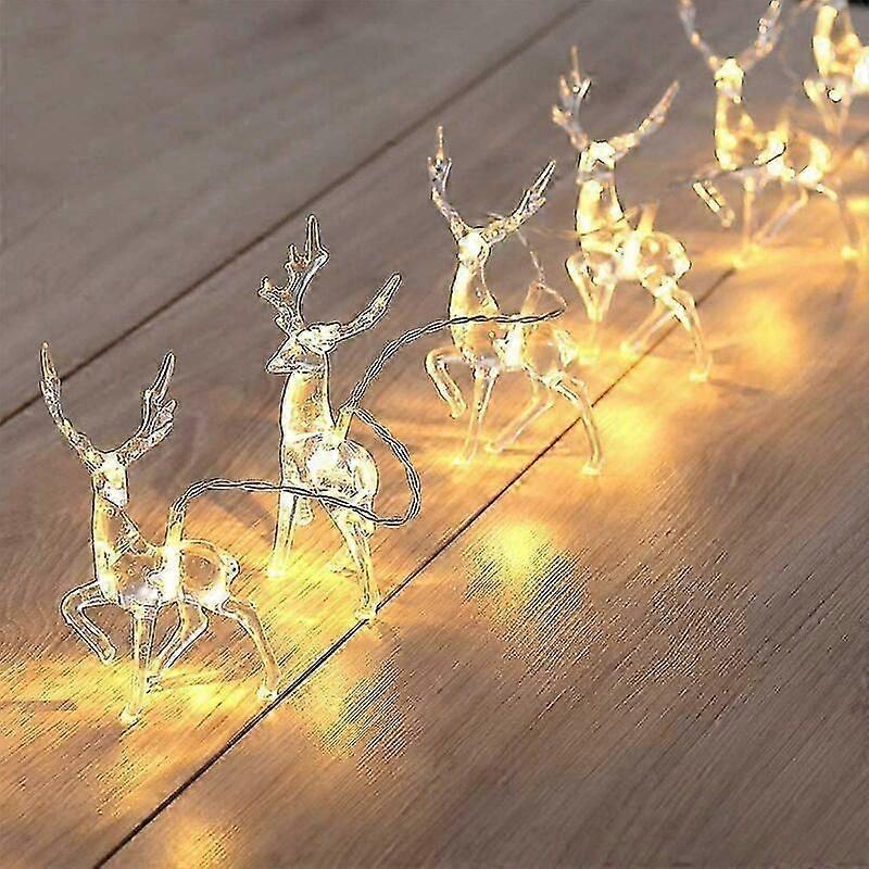 Christmas Reindeer LED String Lights, Battery Powered Warm White, 10 LEDs - Image 1