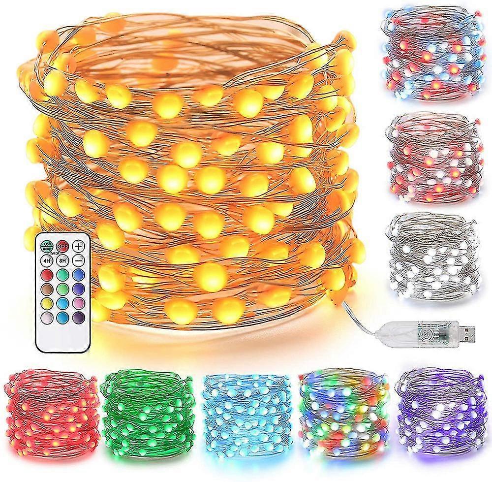 33ft 100 LED Color Changing USB String Lights with Remote, Twinkle Fairy - Image 1