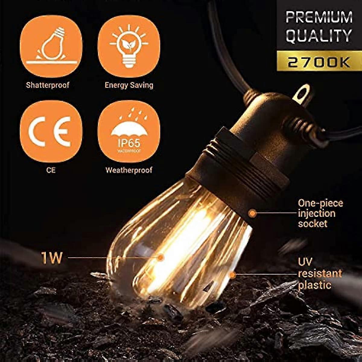 15M Outdoor Patio LED String Lights, IP65, S14 Bulbs, Expandable - Image 4