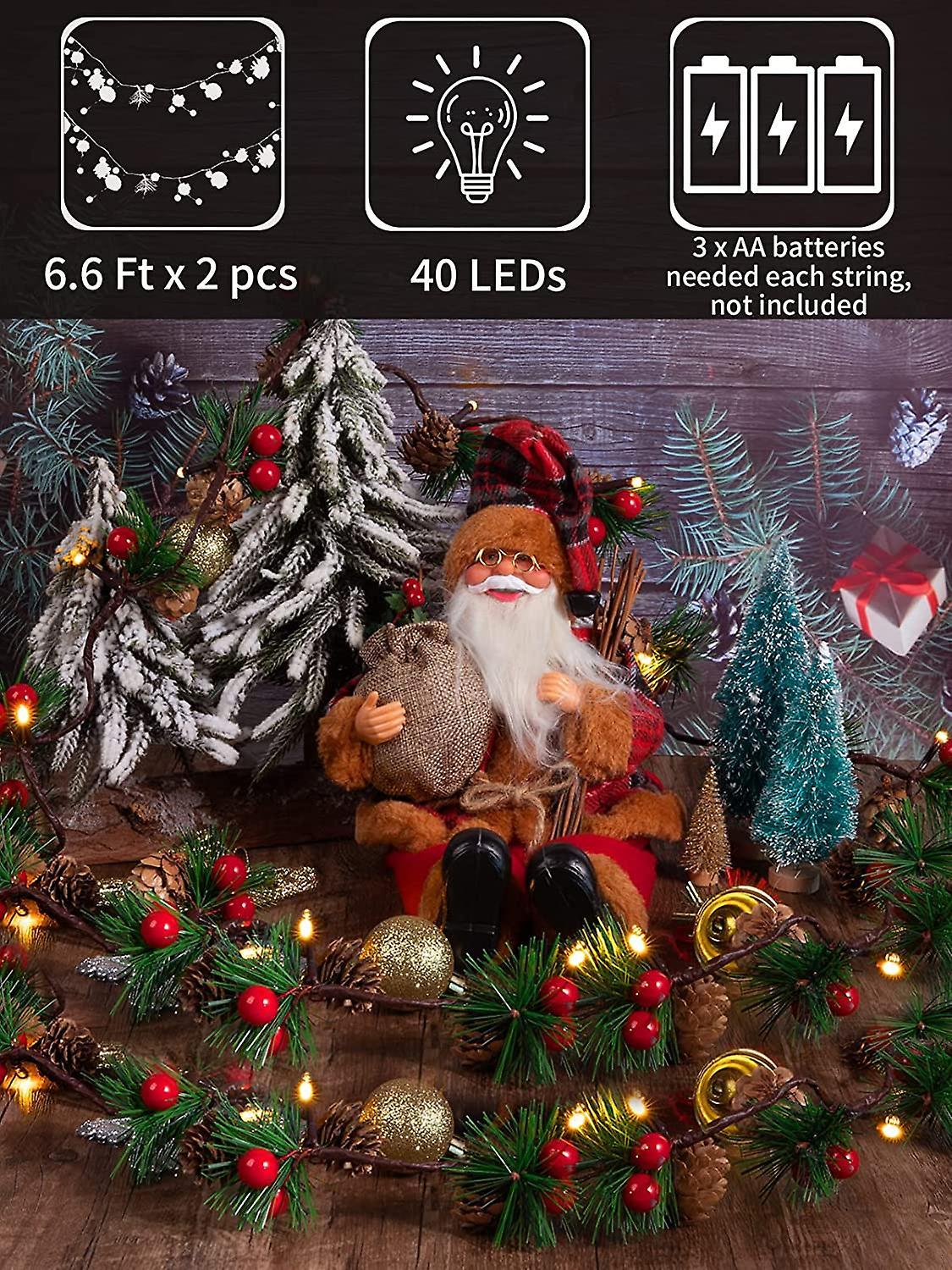 3M 30 LED Pinecone String Lights, Battery Powered, Xmas Red Berries Decor (2 Pack) - Image 3