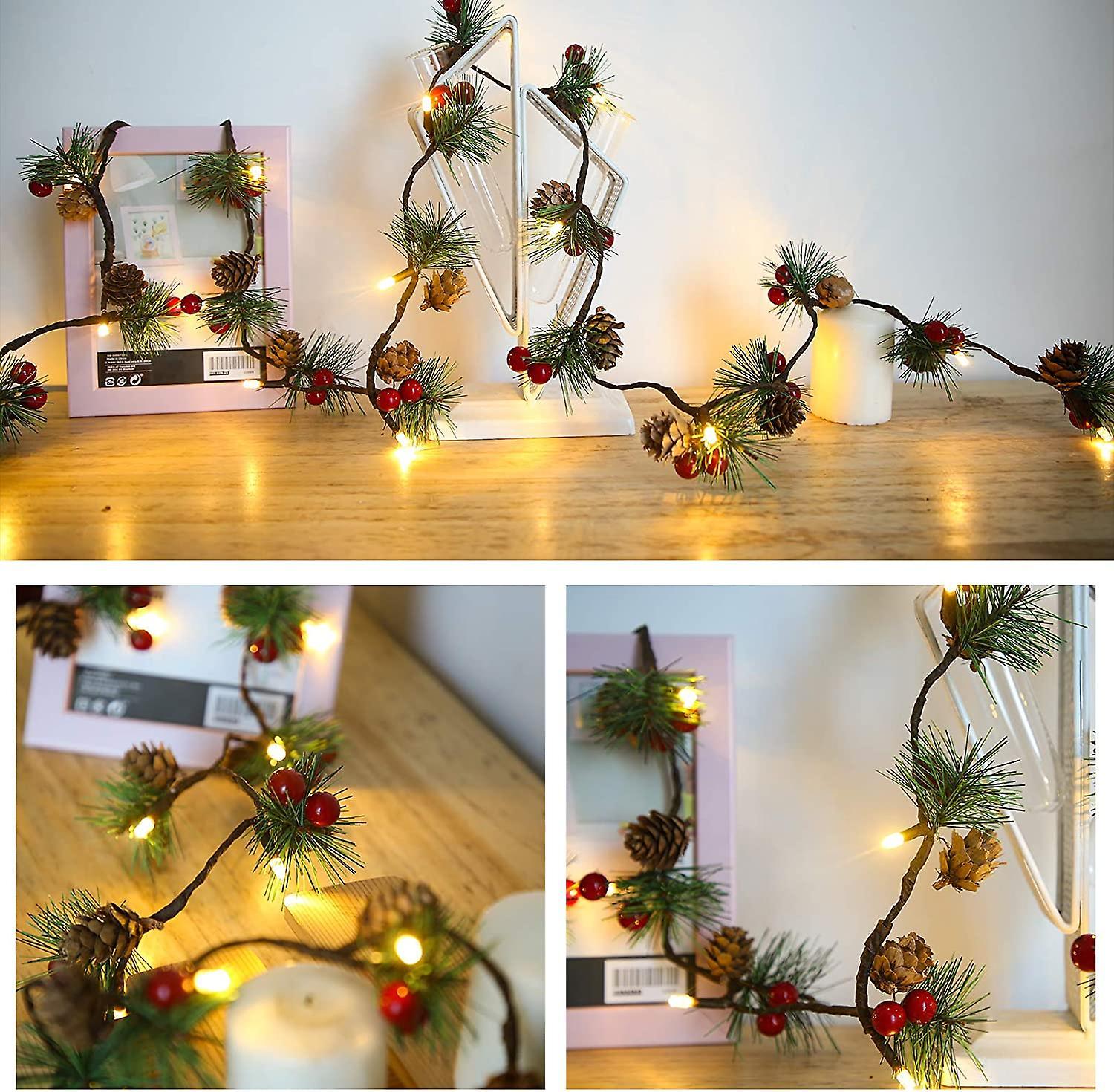 3M 30 LED Pinecone String Lights, Battery Powered, Xmas Red Berries Decor (2 Pack) - Image 4