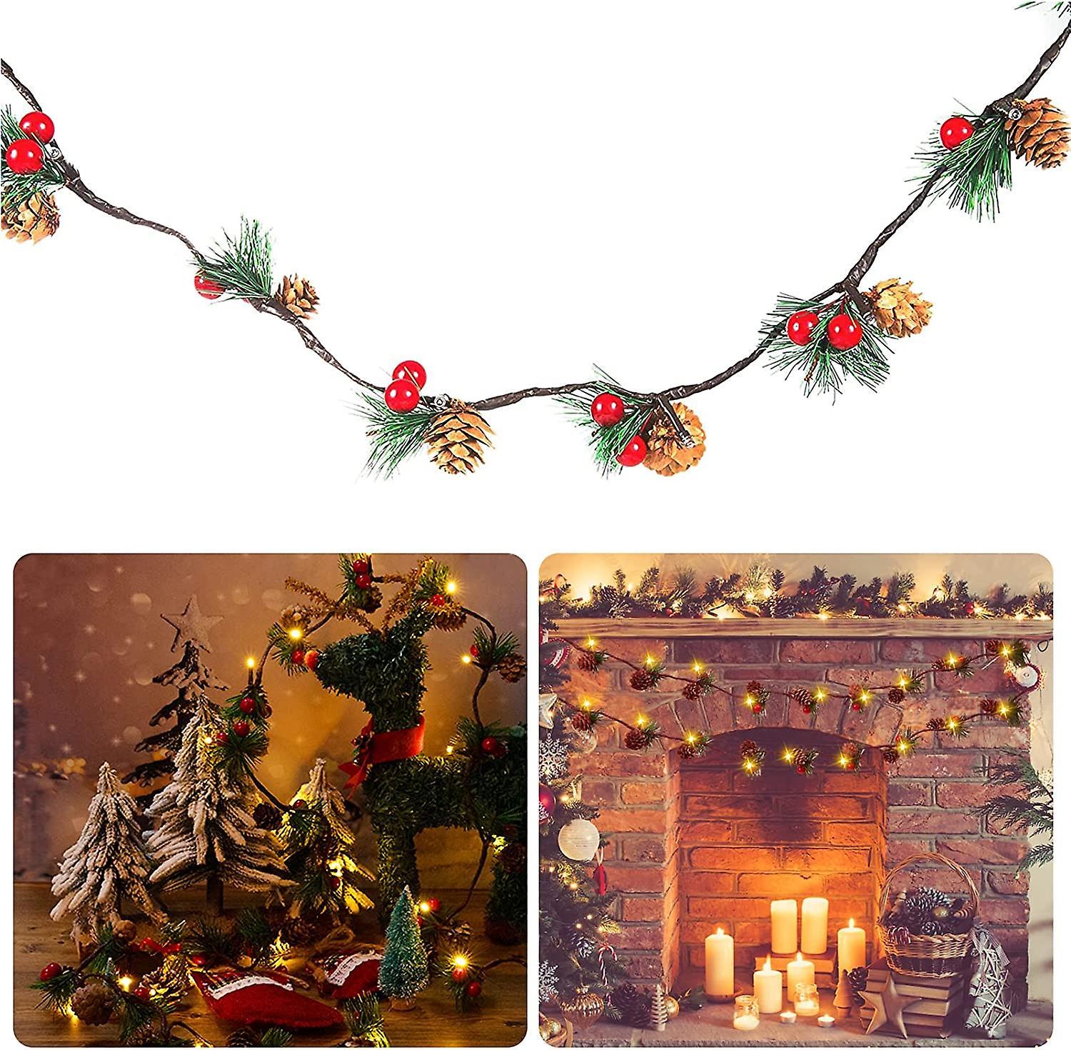 3M 30 LED Pinecone String Lights, Battery Powered, Xmas Red Berries Decor (2 Pack) - Image 5