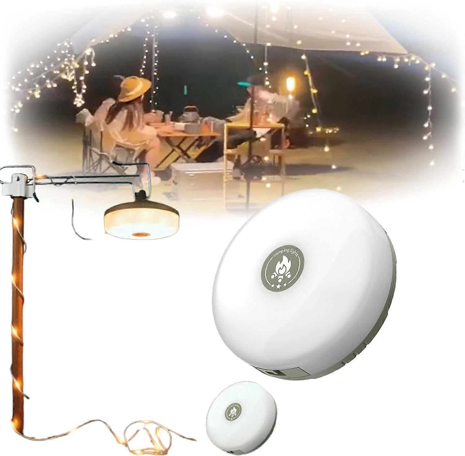 9M Camping LED String Lights, Rechargeable Quick Roll Up Tent Lighting - Image 1
