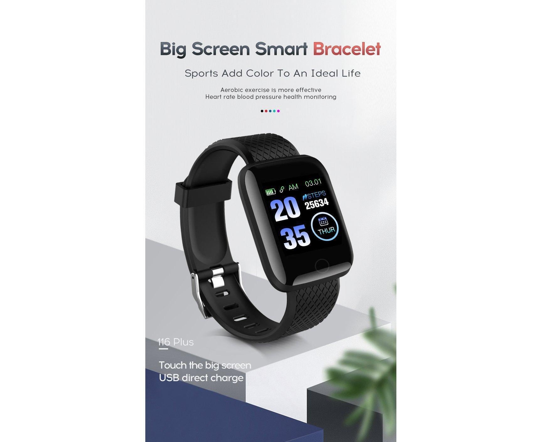 116Plus Sports Android IOS Bluetooth Touch Water Resistant Screen Fitness Tracker Smart Wrist Bracelet - Black - Image 2