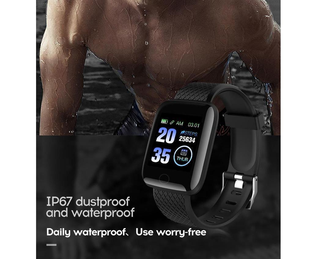 116Plus Sports Android IOS Bluetooth Touch Water Resistant Screen Fitness Tracker Smart Wrist Bracelet - Black - Image 6