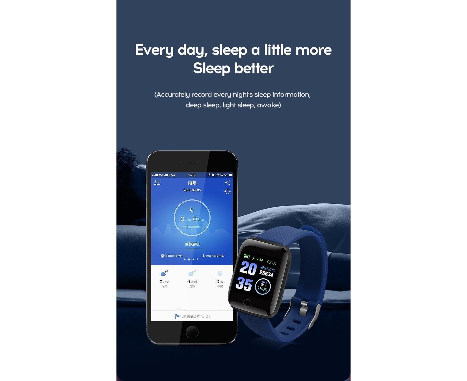 116Plus Sports Android IOS Bluetooth Touch Water Resistant Screen Fitness Tracker Smart Wrist Bracelet - Black - Image 8