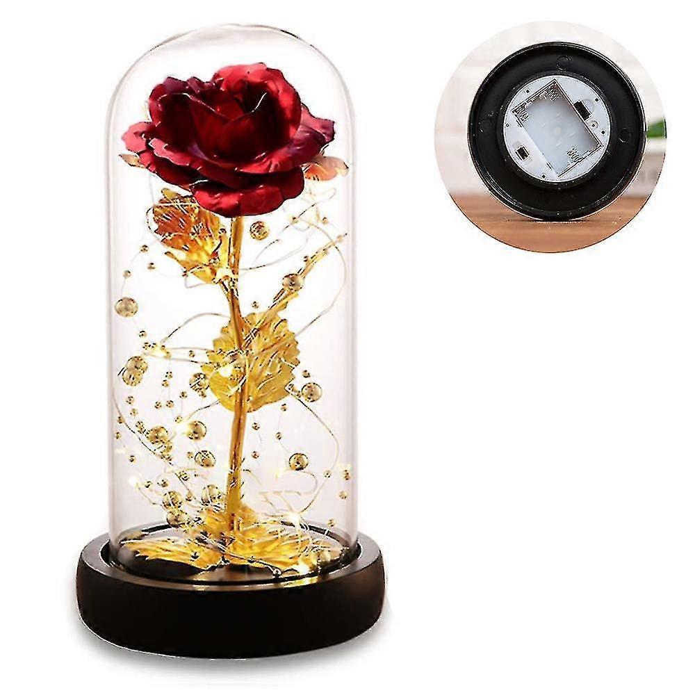 Silk Rose Gold Foil Leaf LED String Lights on Glass Dome with Wooden Base - Image 2