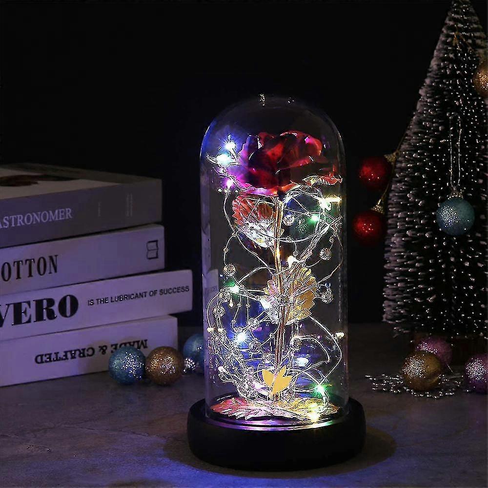 Silk Rose Gold Foil Leaf LED String Lights on Glass Dome with Wooden Base - Image 3