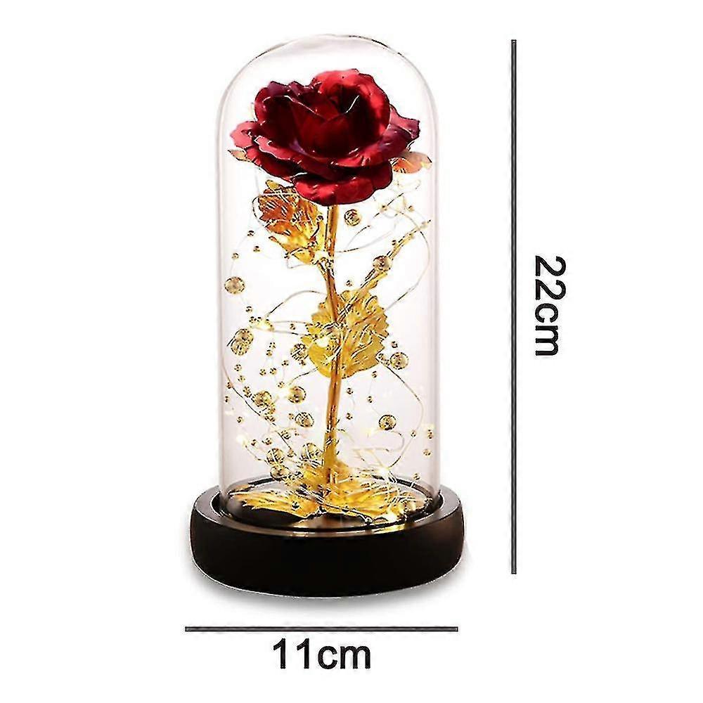Silk Rose Gold Foil Leaf LED String Lights on Glass Dome with Wooden Base - Image 5