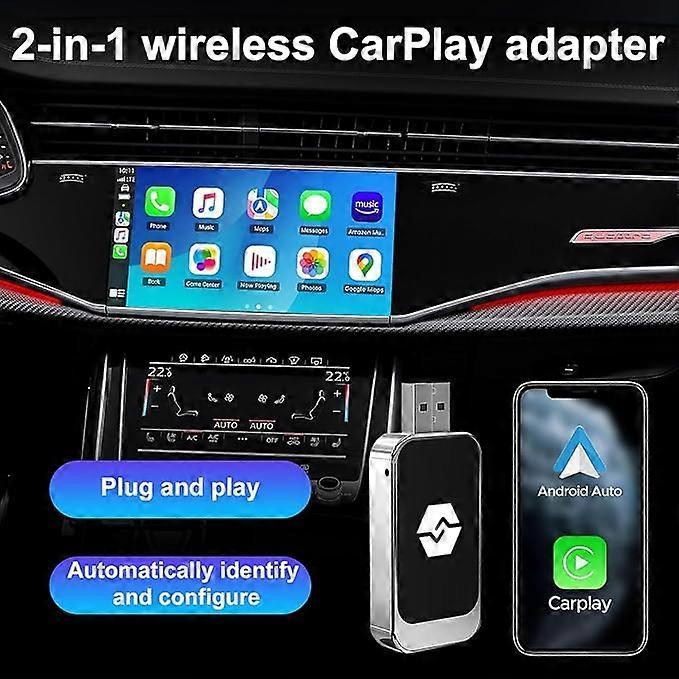 2-in-1 Wireless CarPlay Adapter for CarPlay & Android Auto, Plug & Play Dongle - Image 2