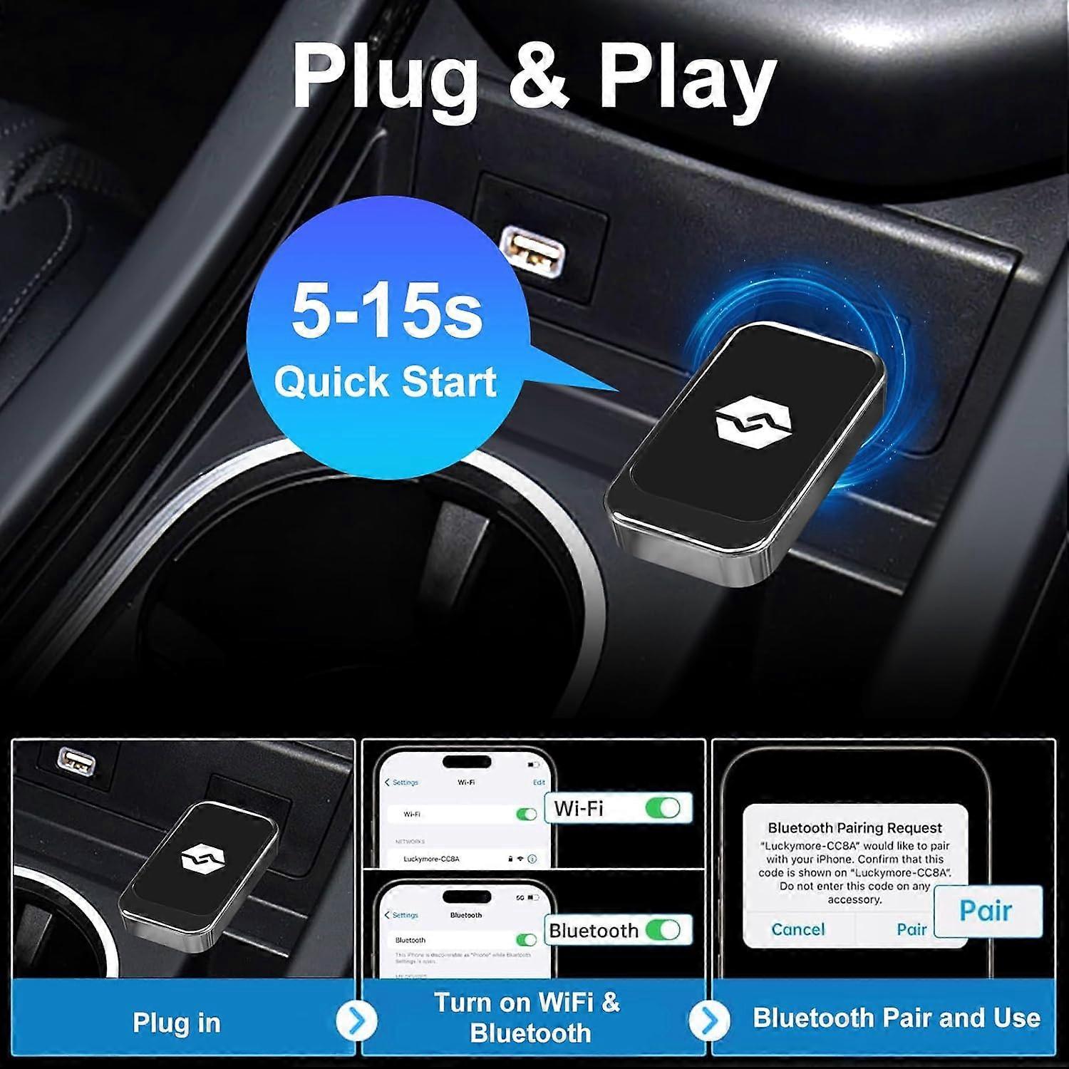 2-in-1 Wireless CarPlay Adapter for CarPlay & Android Auto, Plug & Play Dongle - Image 3