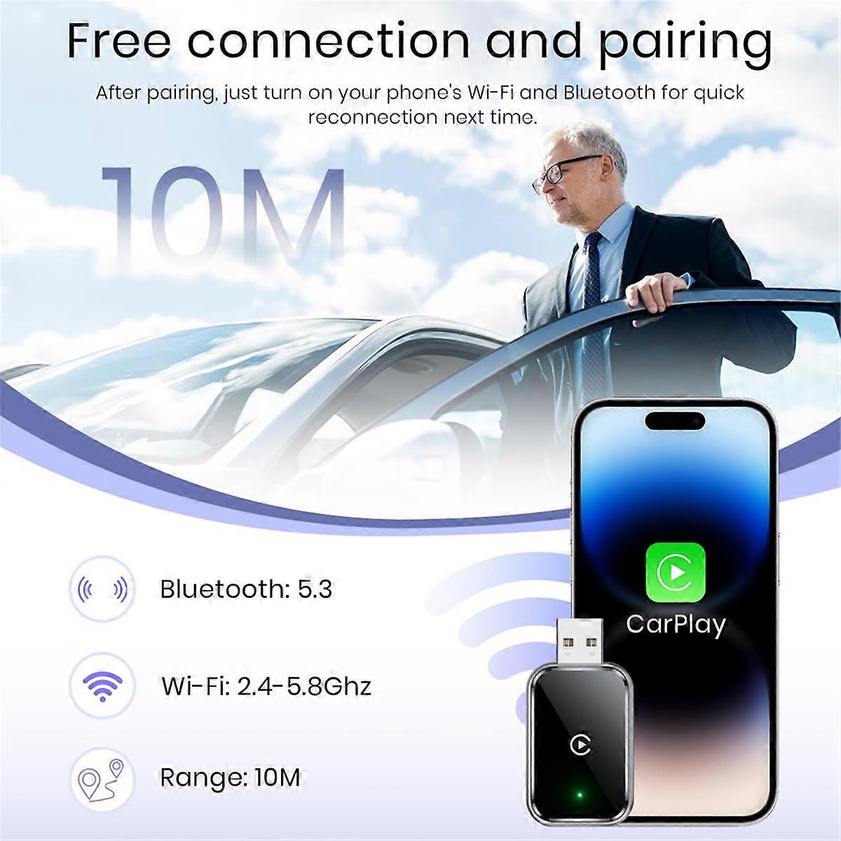 Wireless CarPlay Adapter, Wired to Wireless CarPlay Converter with USB Cable - Image 2