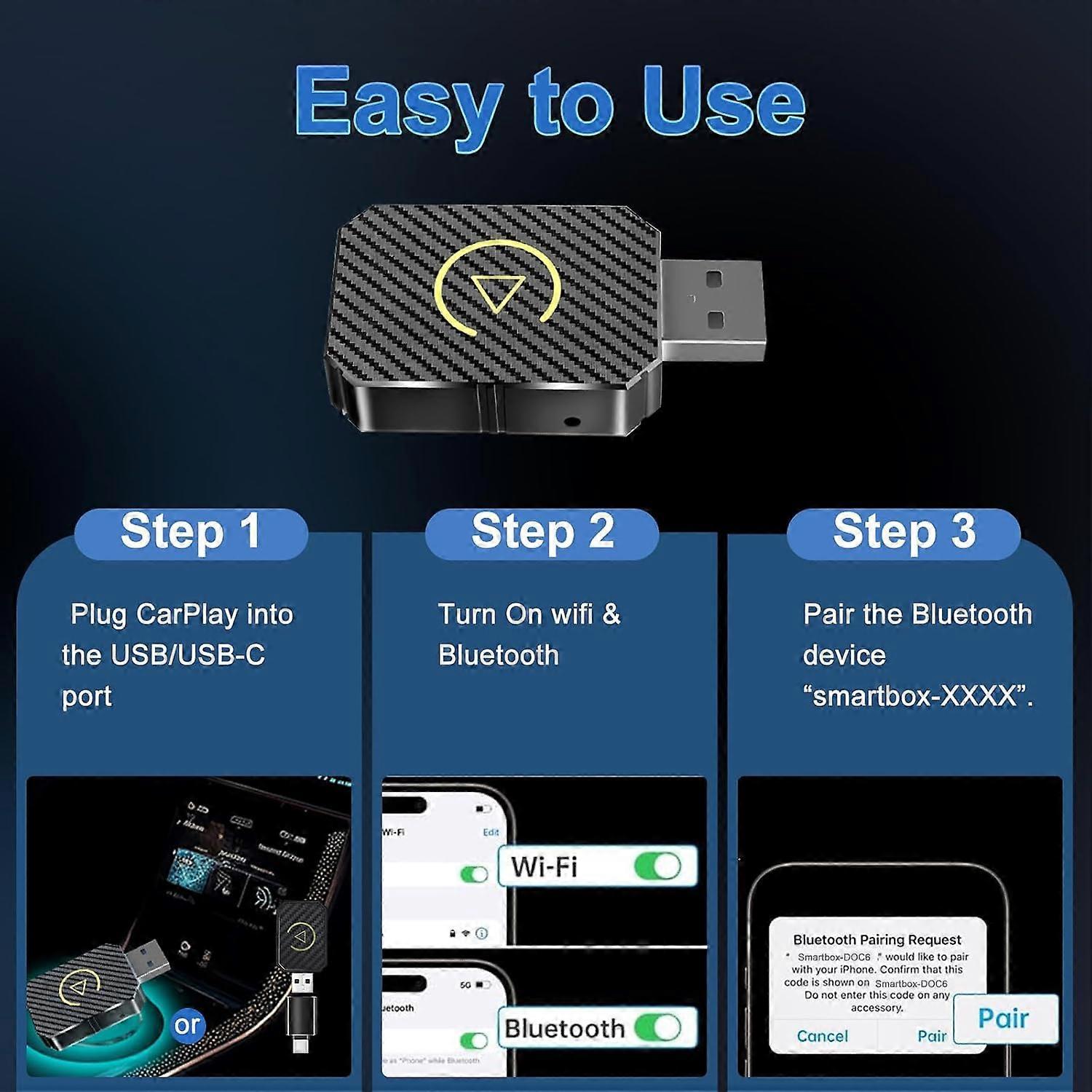 Wireless CarPlay Adapter, Convert Wired CarPlay to Wireless Plug & Play Dongle - Image 4