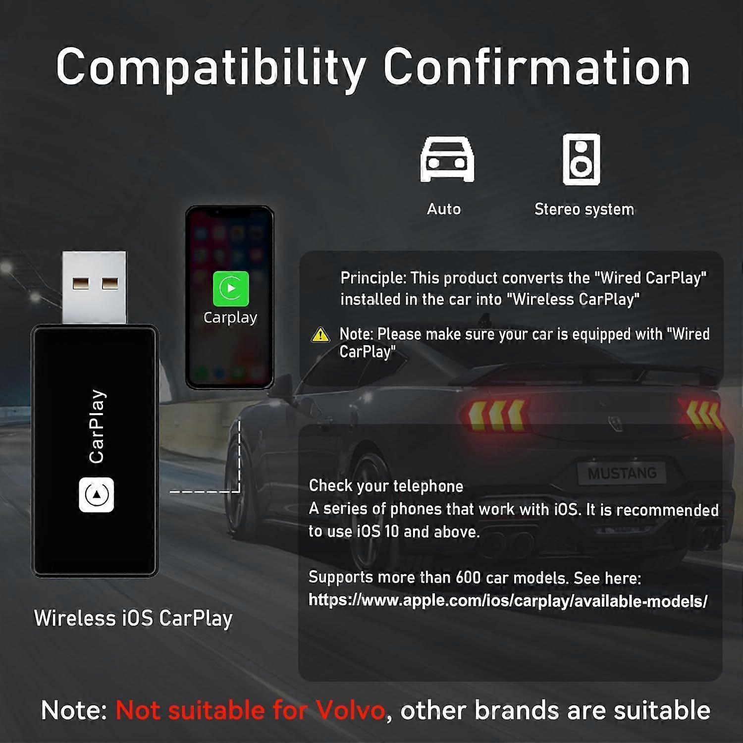 Wireless CarPlay Adapter, Converts Wired to Wireless for iPhone - Image 2