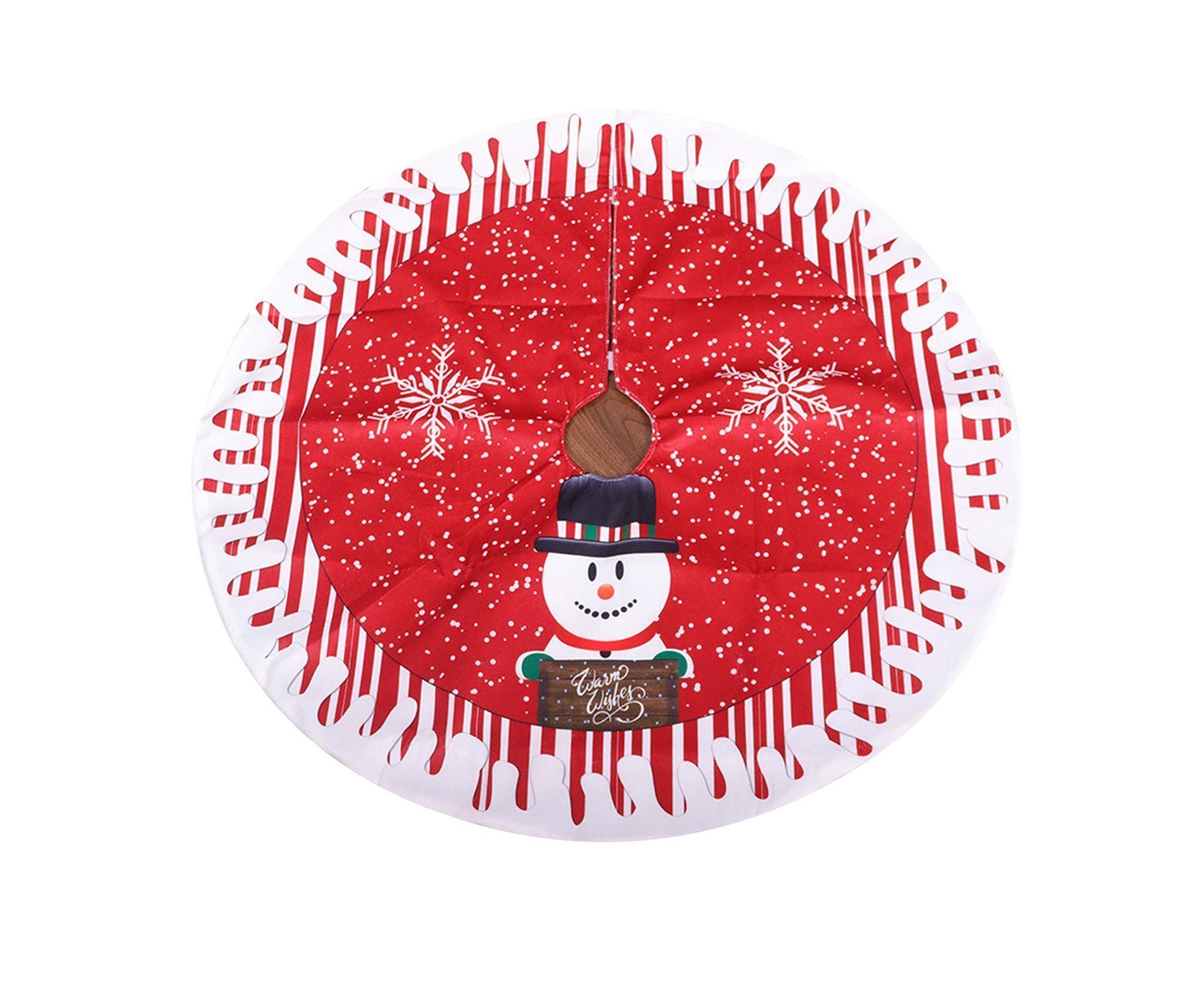 Round Elk/Santa/Snowman Print Xmas Tree Skirt Cover Floor Carpet Christmas Decor-B - Image 1