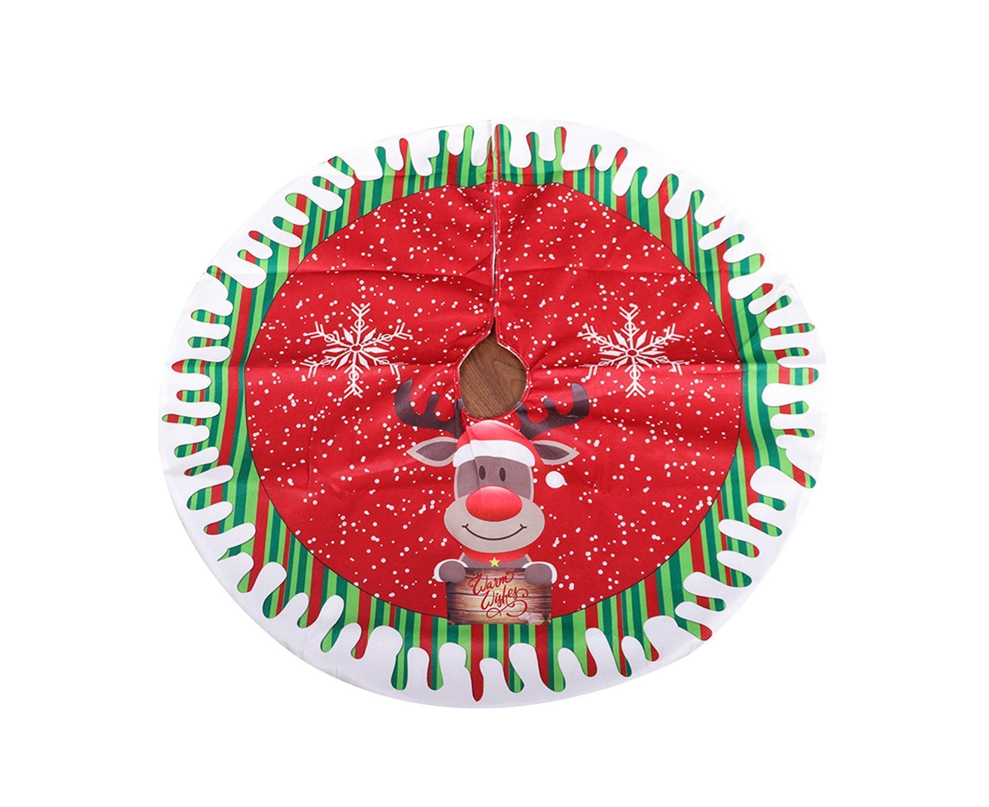 Round Elk/Santa/Snowman Print Xmas Tree Skirt Cover Floor Carpet Christmas Decor-B - Image 2