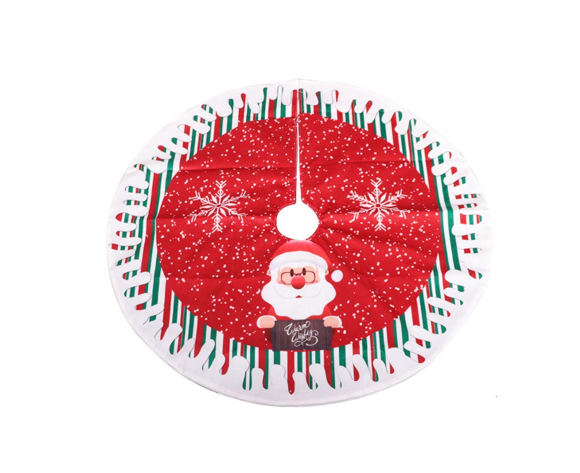 Round Elk/Santa/Snowman Print Xmas Tree Skirt Cover Floor Carpet Christmas Decor-B - Image 3