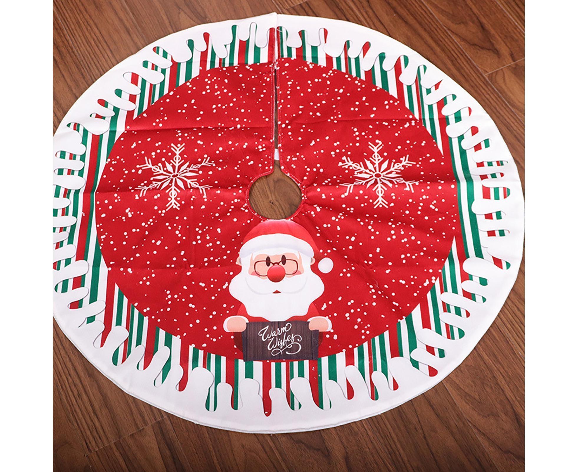 Round Elk/Santa/Snowman Print Xmas Tree Skirt Cover Floor Carpet Christmas Decor-B - Image 4