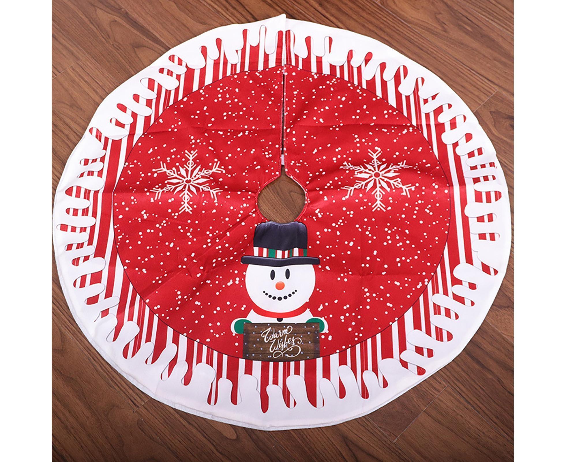 Round Elk/Santa/Snowman Print Xmas Tree Skirt Cover Floor Carpet Christmas Decor-B - Image 5