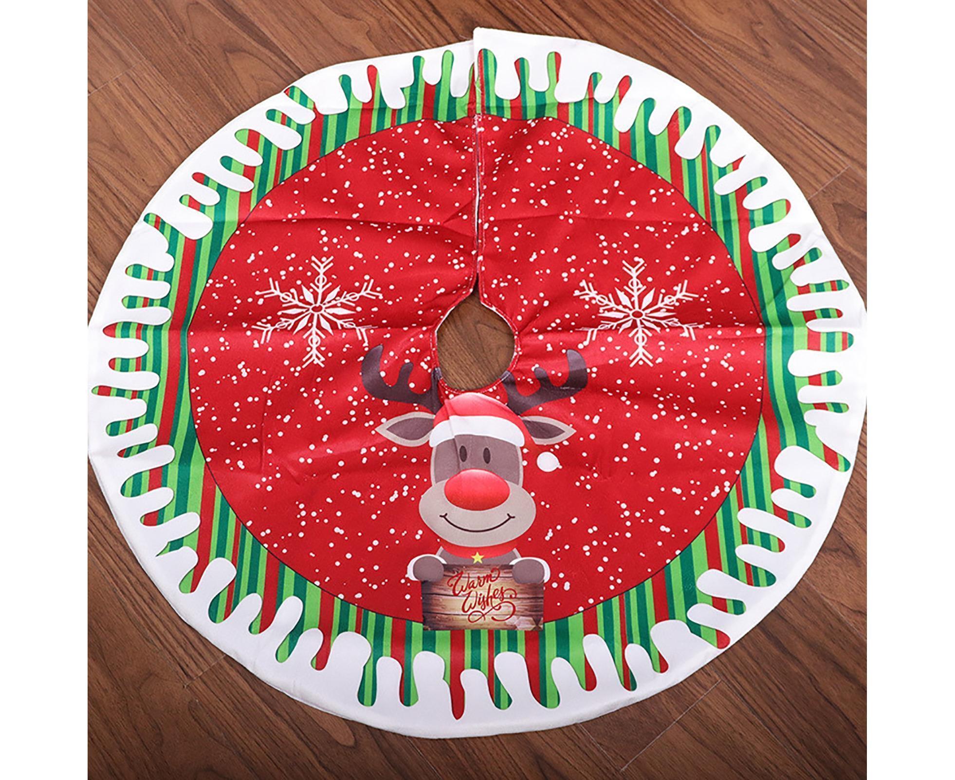 Round Elk/Santa/Snowman Print Xmas Tree Skirt Cover Floor Carpet Christmas Decor-B - Image 6
