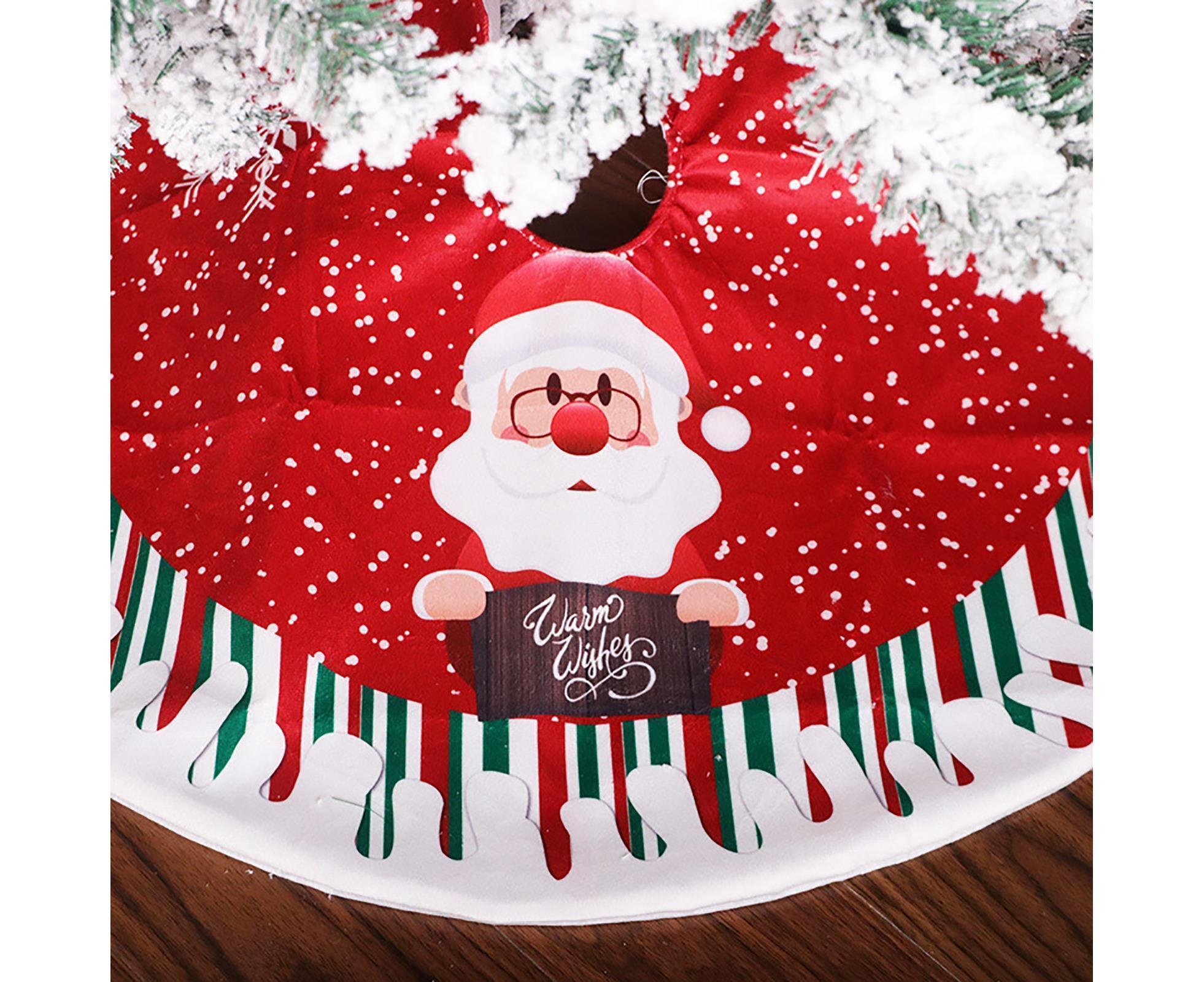 Round Elk/Santa/Snowman Print Xmas Tree Skirt Cover Floor Carpet Christmas Decor-B - Image 8