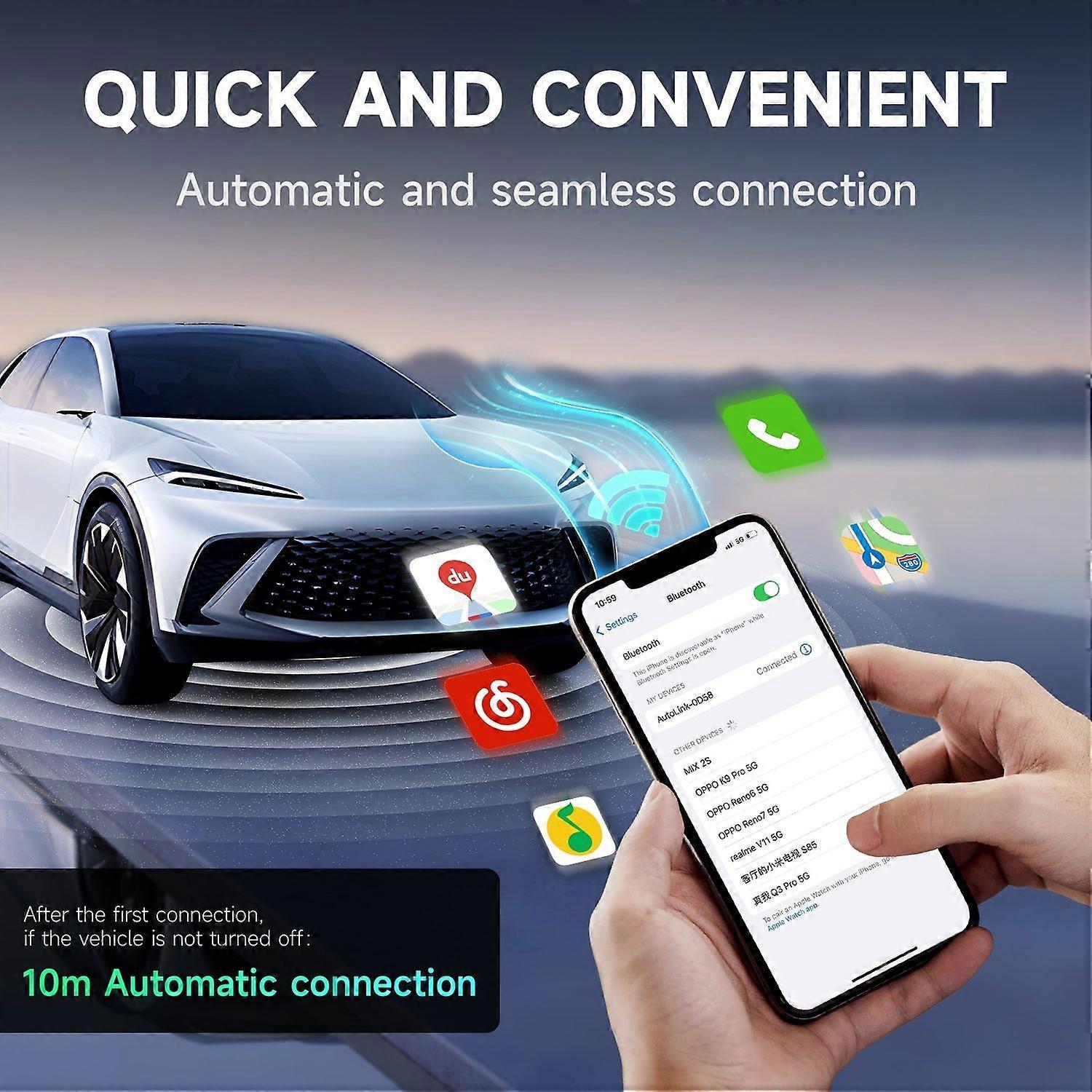 Apple CarPlay & Android Auto Wireless Adapter, Plug & Play Car Dongle - Image 3