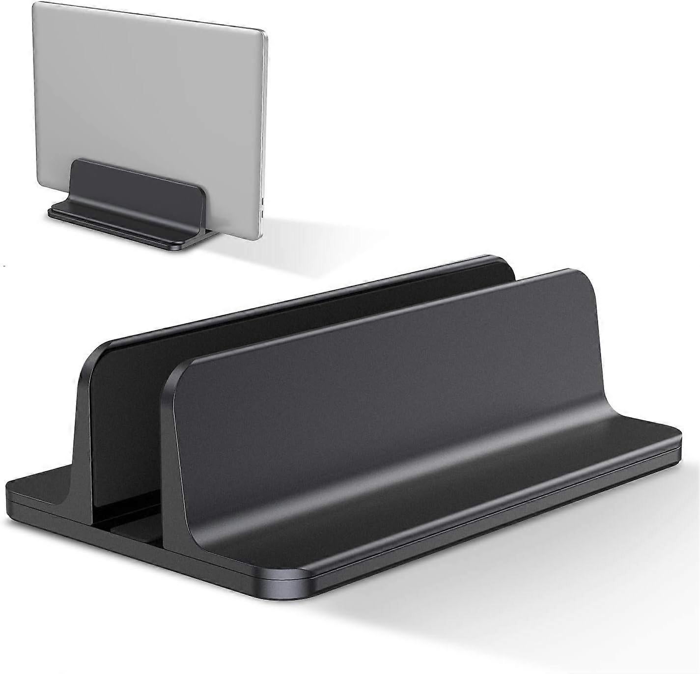 Vertical Aluminum Laptop Stand, Adjustable Desk Holder, Black - Image 1