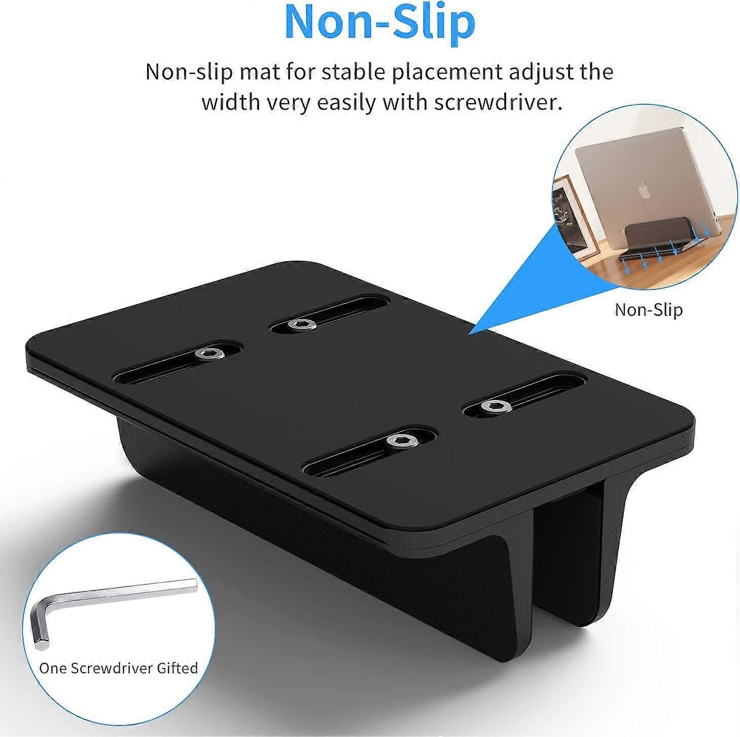 Vertical Aluminum Laptop Stand, Adjustable Desk Holder, Black - Image 3