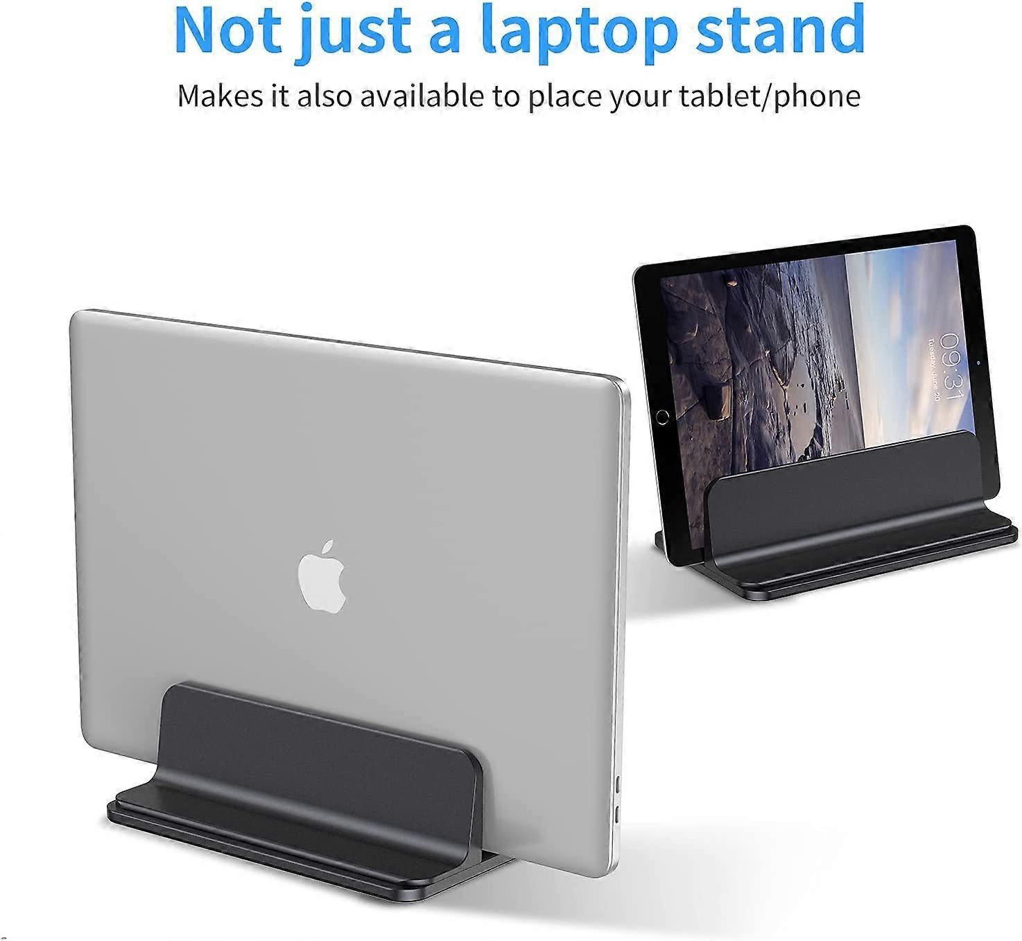 Vertical Aluminum Laptop Stand, Adjustable Desk Holder, Black - Image 4