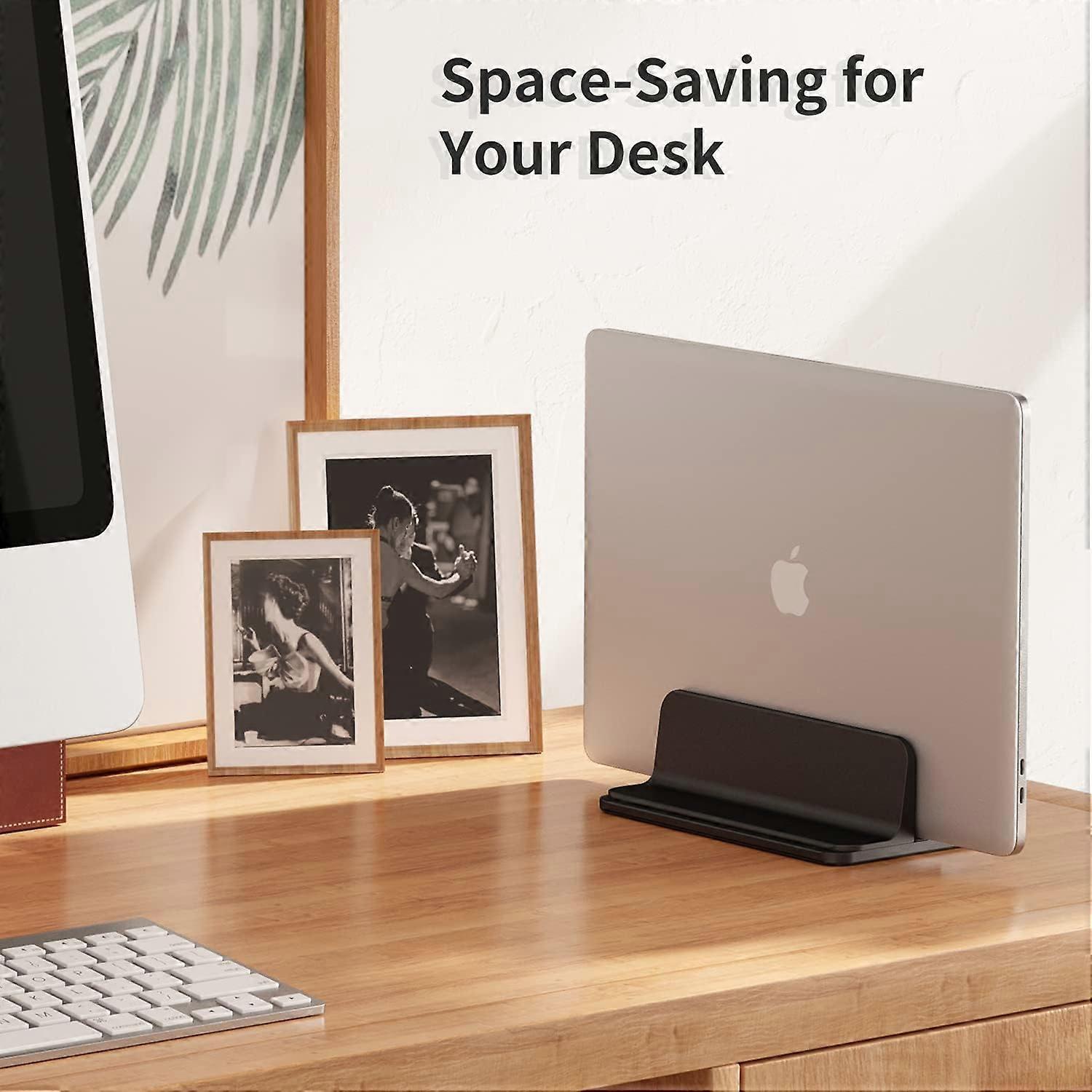 Vertical Aluminum Laptop Stand, Adjustable Desk Holder, Black - Image 5