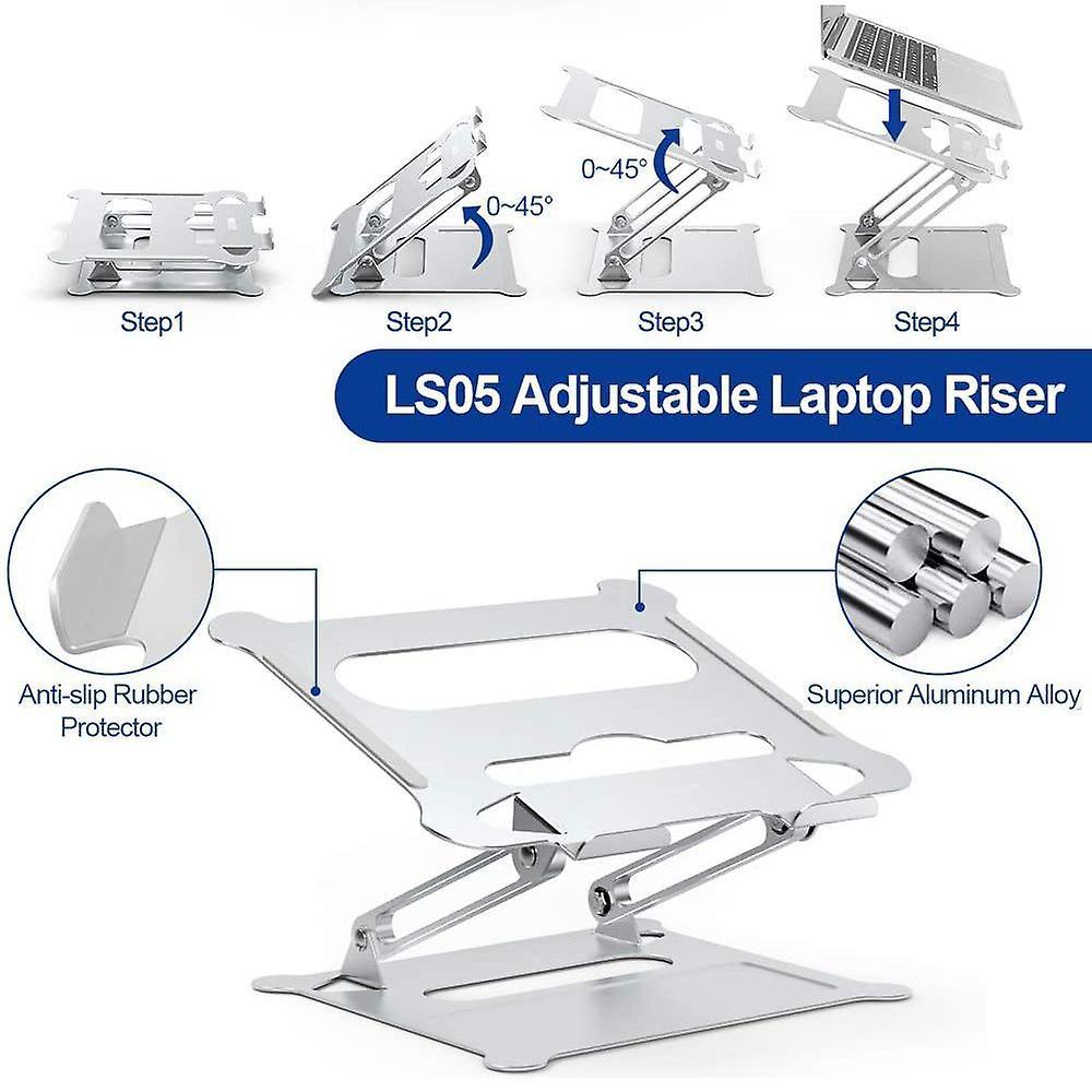 Adjustable Laptop Stand, Ergonomic Laptop Holder - Silver - Image 3