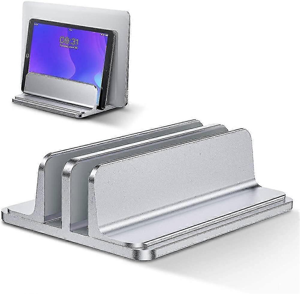 Double Vertical Aluminum Laptop Stand, Adjustable Desk Holder - Image 1
