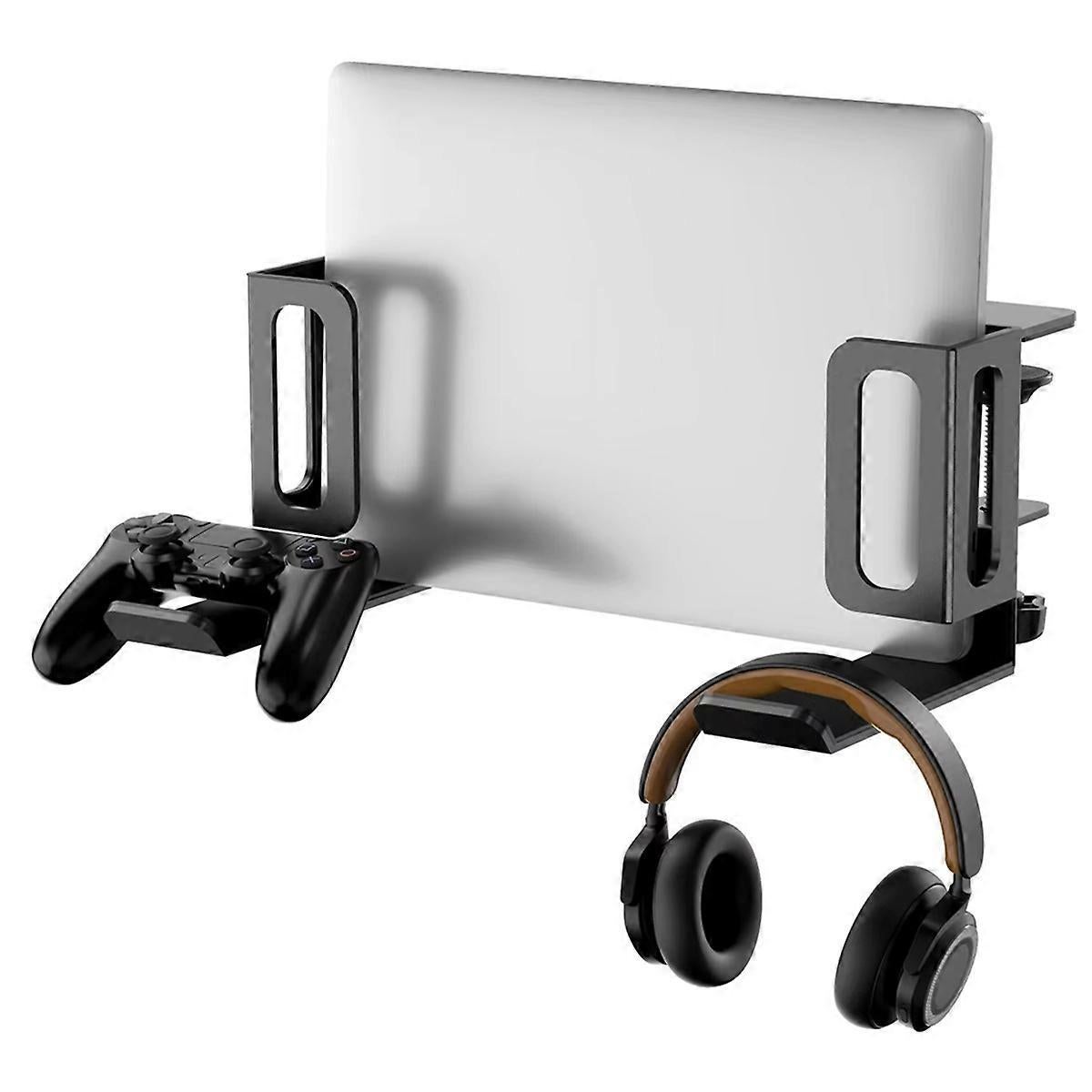 Vertical Laptop Stand, Desk Side Mount Holder, Black - Image 1