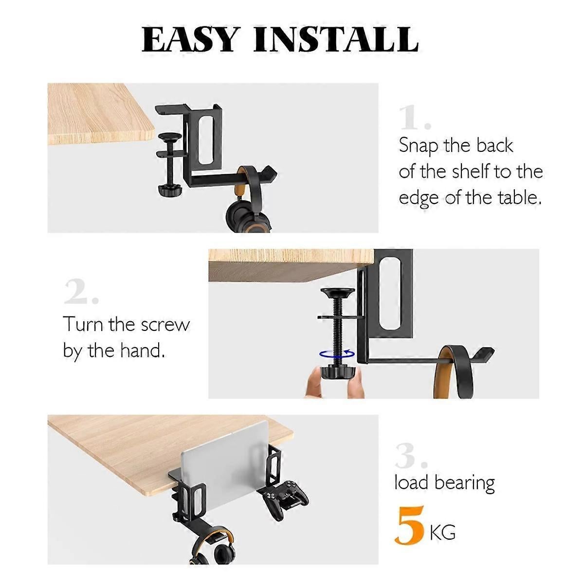 Vertical Laptop Stand, Desk Side Mount Holder, Black - Image 5