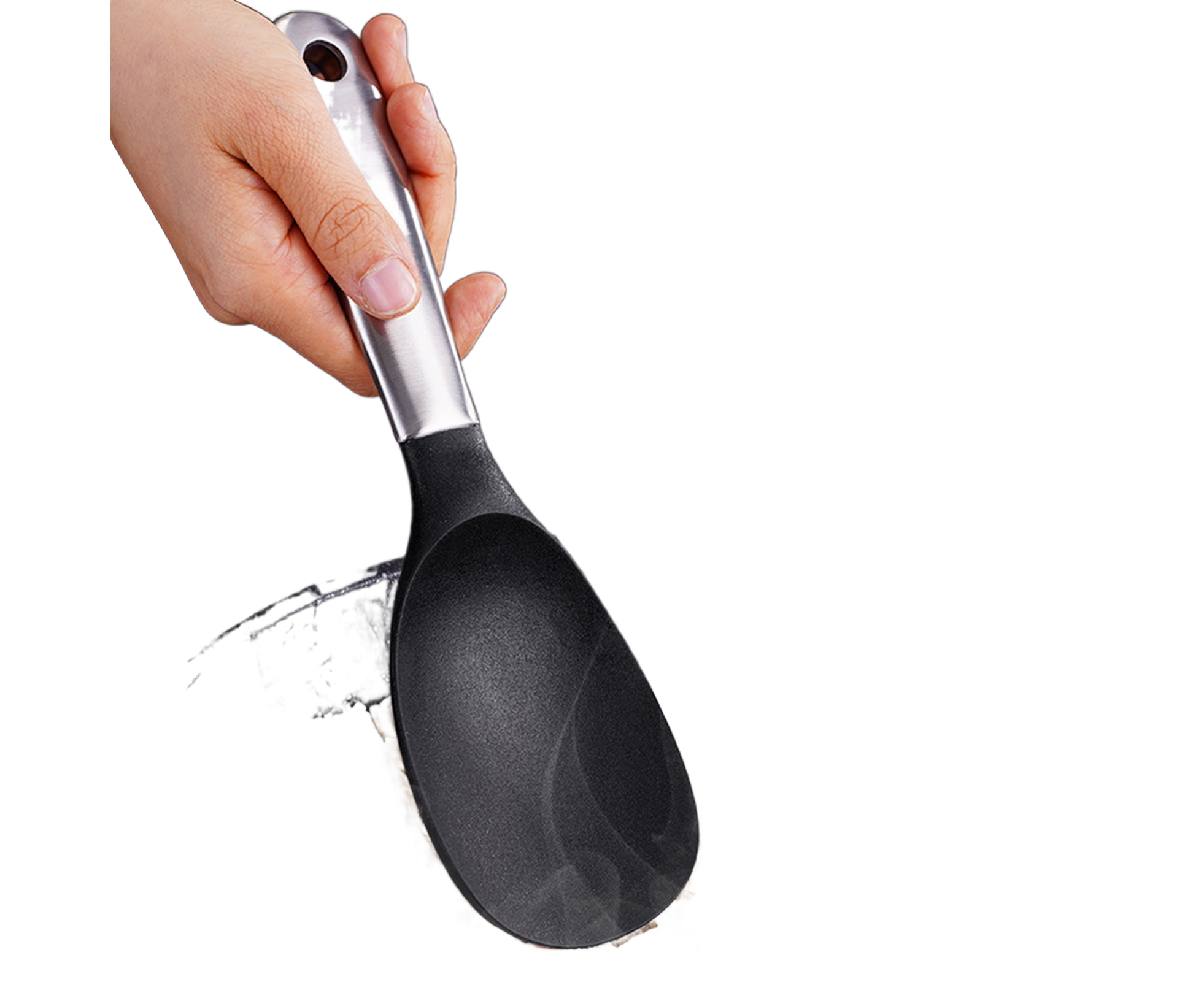 Scoop Thickened Anti-slip Stainless Steel Practical Rice Spoon for Kitchen-Black - Image 1