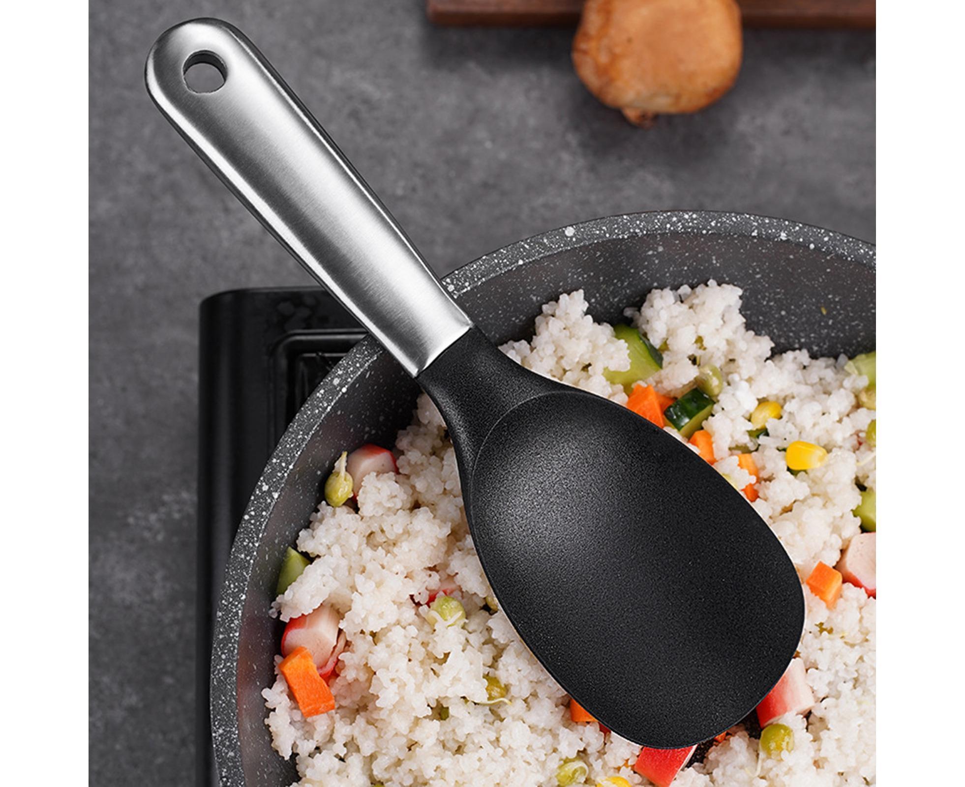 Scoop Thickened Anti-slip Stainless Steel Practical Rice Spoon for Kitchen-Black - Image 3
