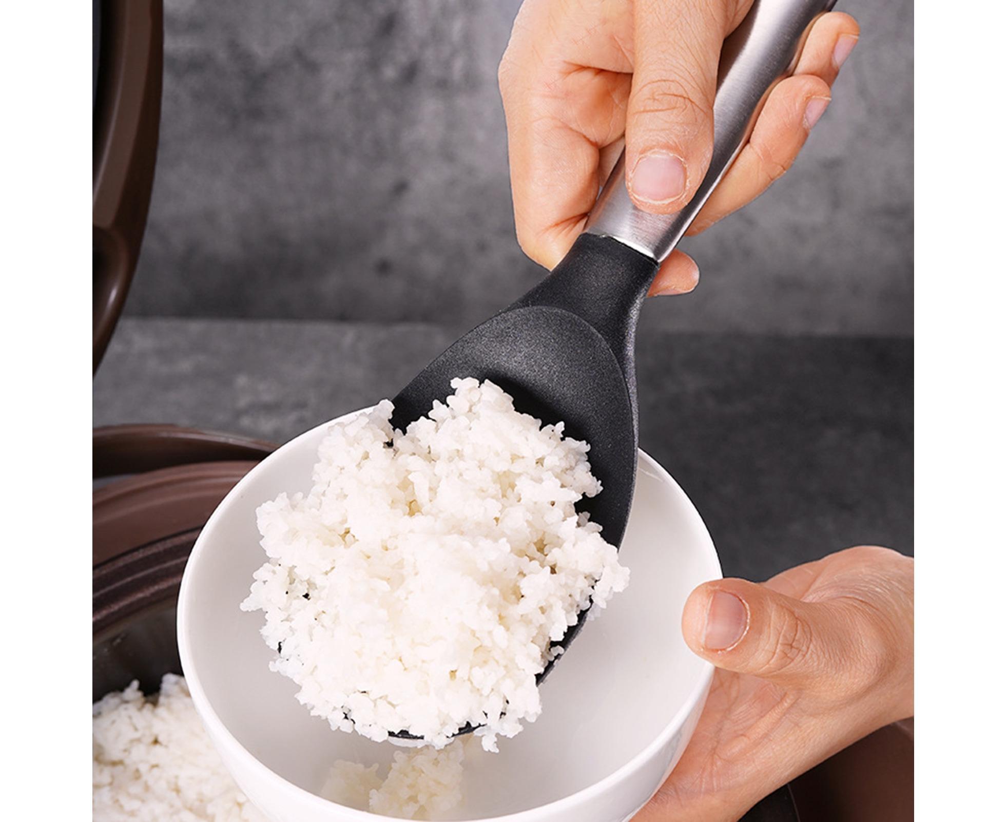 Scoop Thickened Anti-slip Stainless Steel Practical Rice Spoon for Kitchen-Black - Image 4