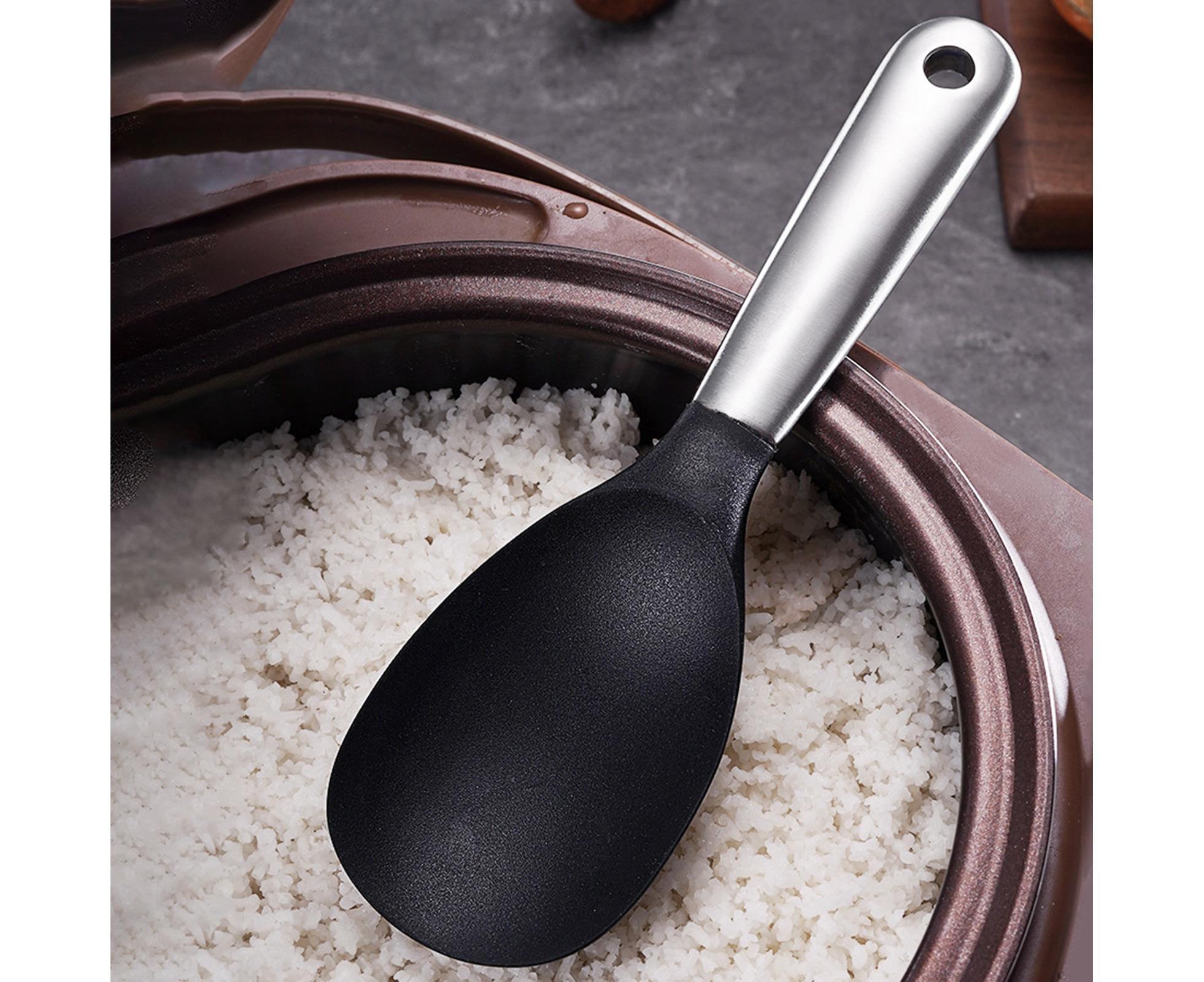 Scoop Thickened Anti-slip Stainless Steel Practical Rice Spoon for Kitchen-Black - Image 5