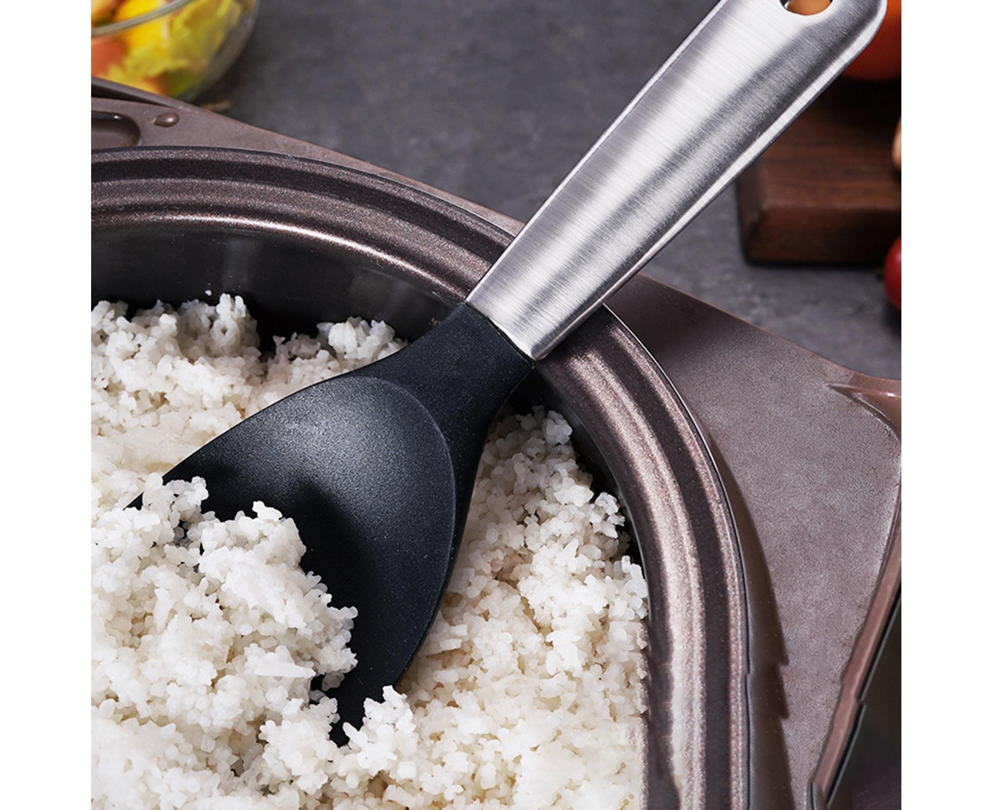 Scoop Thickened Anti-slip Stainless Steel Practical Rice Spoon for Kitchen-Black - Image 7