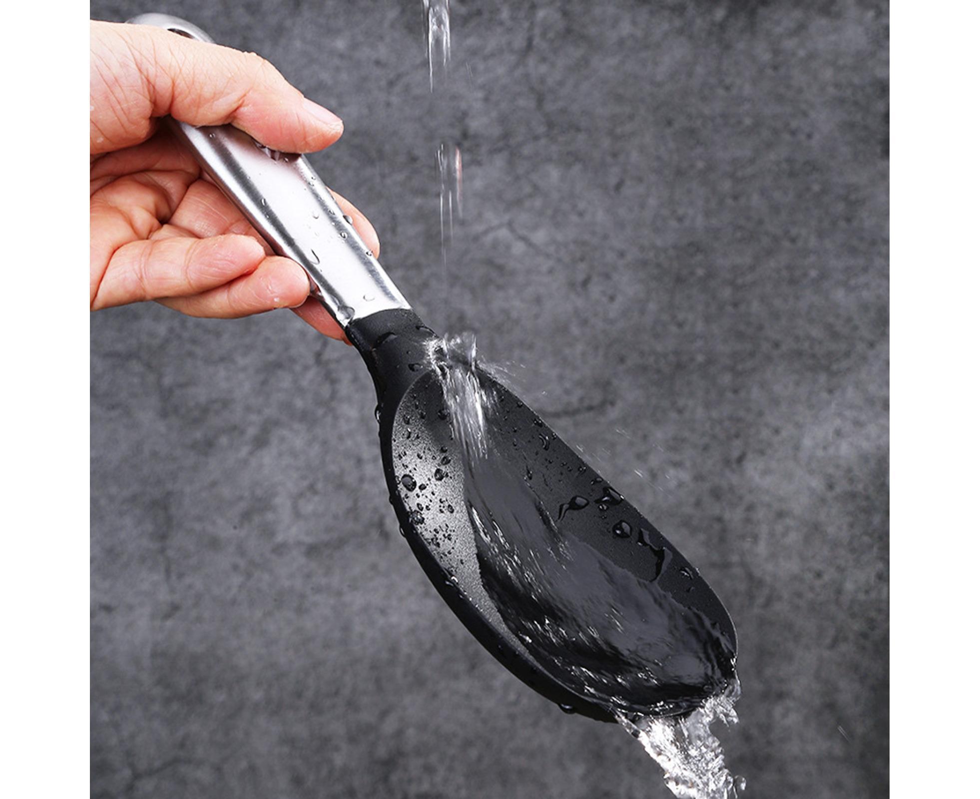 Scoop Thickened Anti-slip Stainless Steel Practical Rice Spoon for Kitchen-Black - Image 8