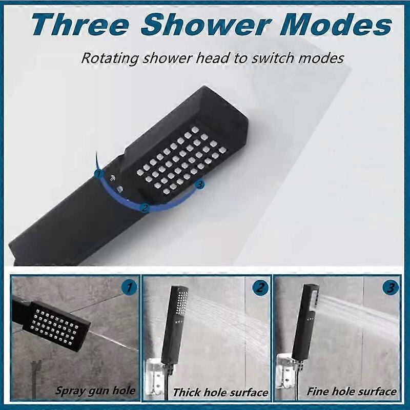 3 Modes High Pressure Shower Head with Hose, Black - Image 2