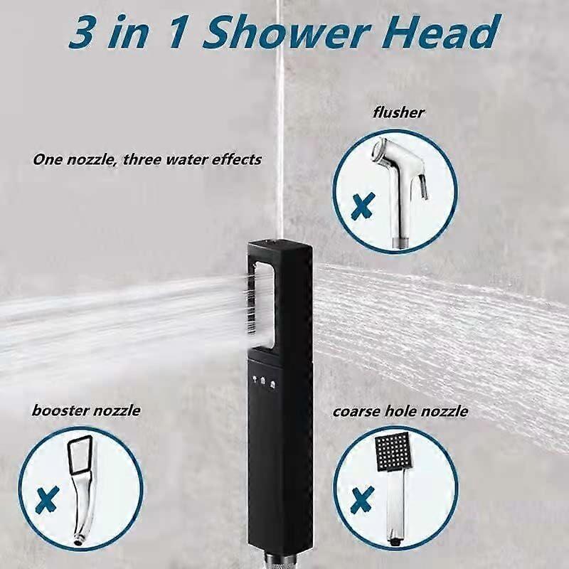 3 Modes High Pressure Shower Head with Hose, Black - Image 5