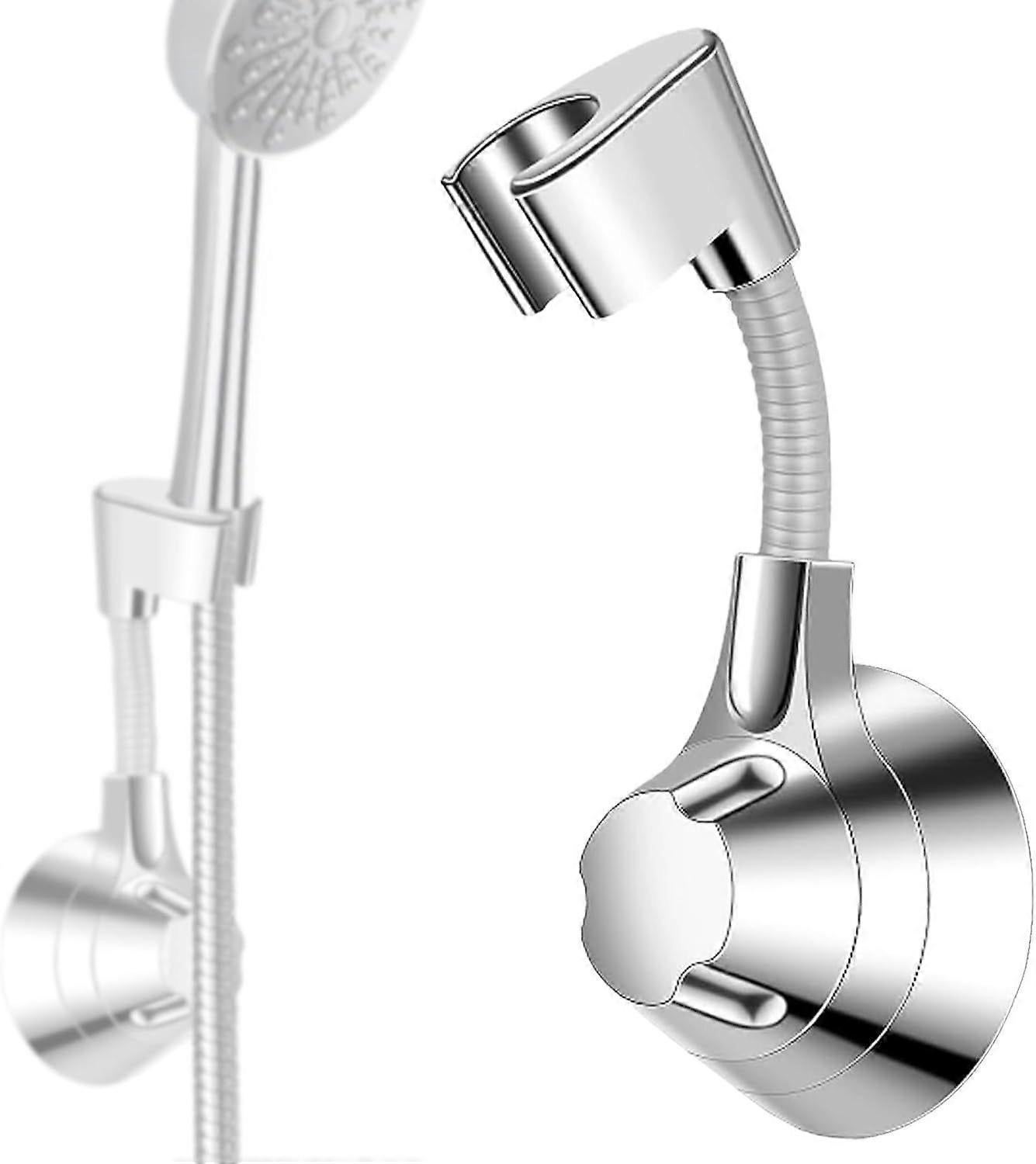 Silver Shower Head Holder, No Drill Wall Mount Bracket - Image 1