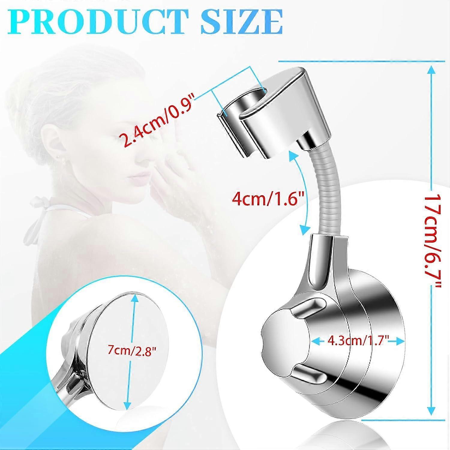 Silver Shower Head Holder, No Drill Wall Mount Bracket - Image 2