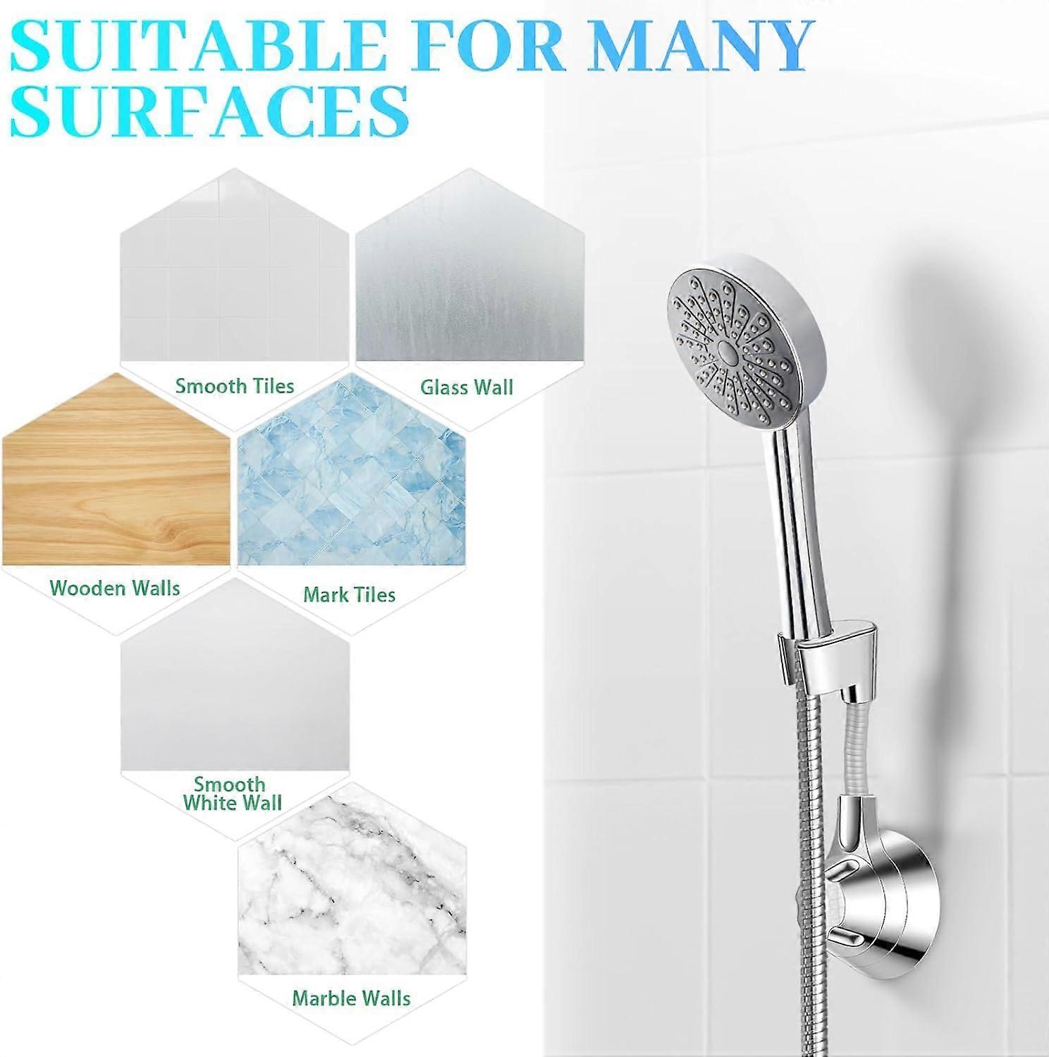 Silver Shower Head Holder, No Drill Wall Mount Bracket - Image 4