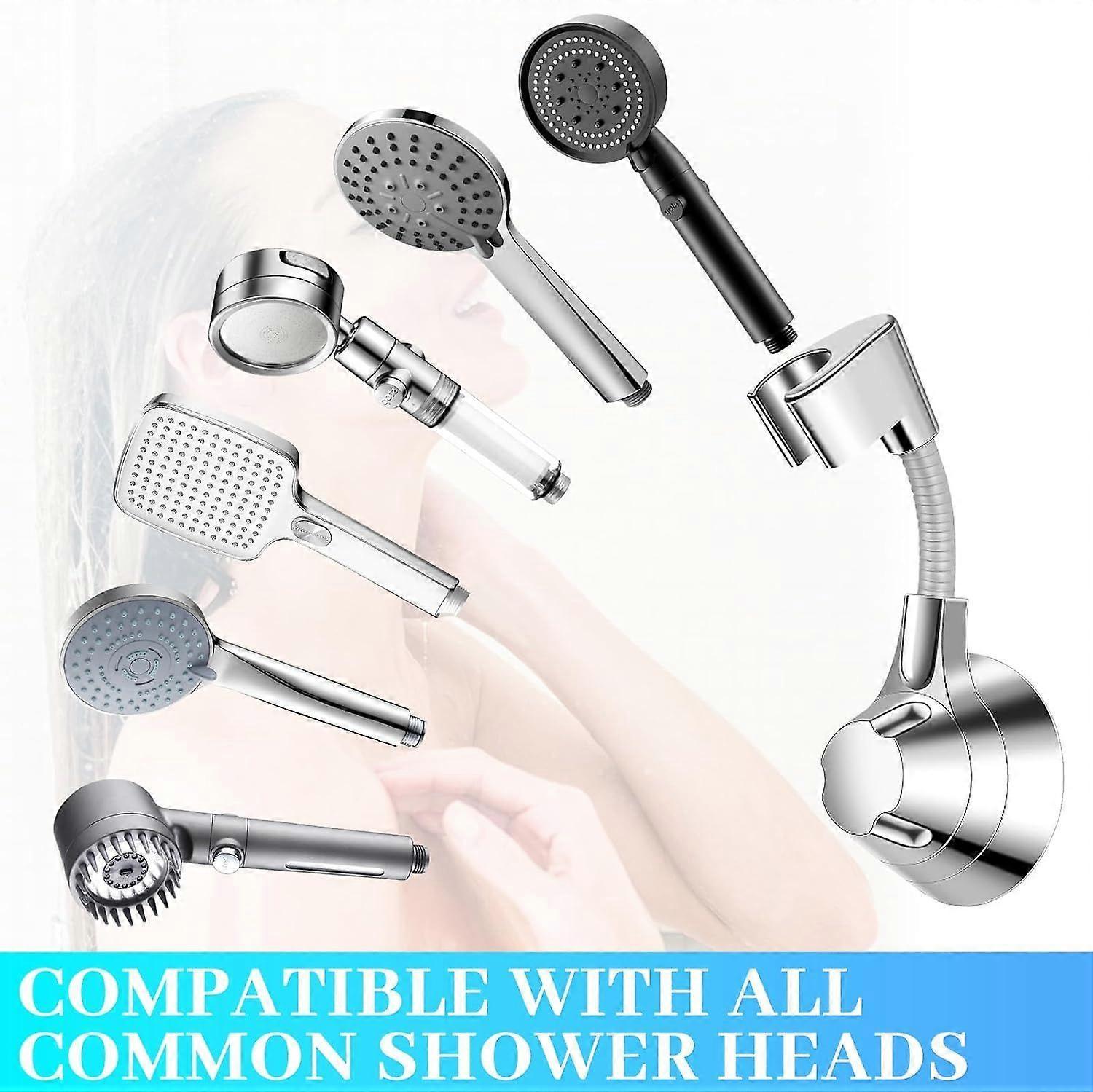 Silver Shower Head Holder, No Drill Wall Mount Bracket - Image 5