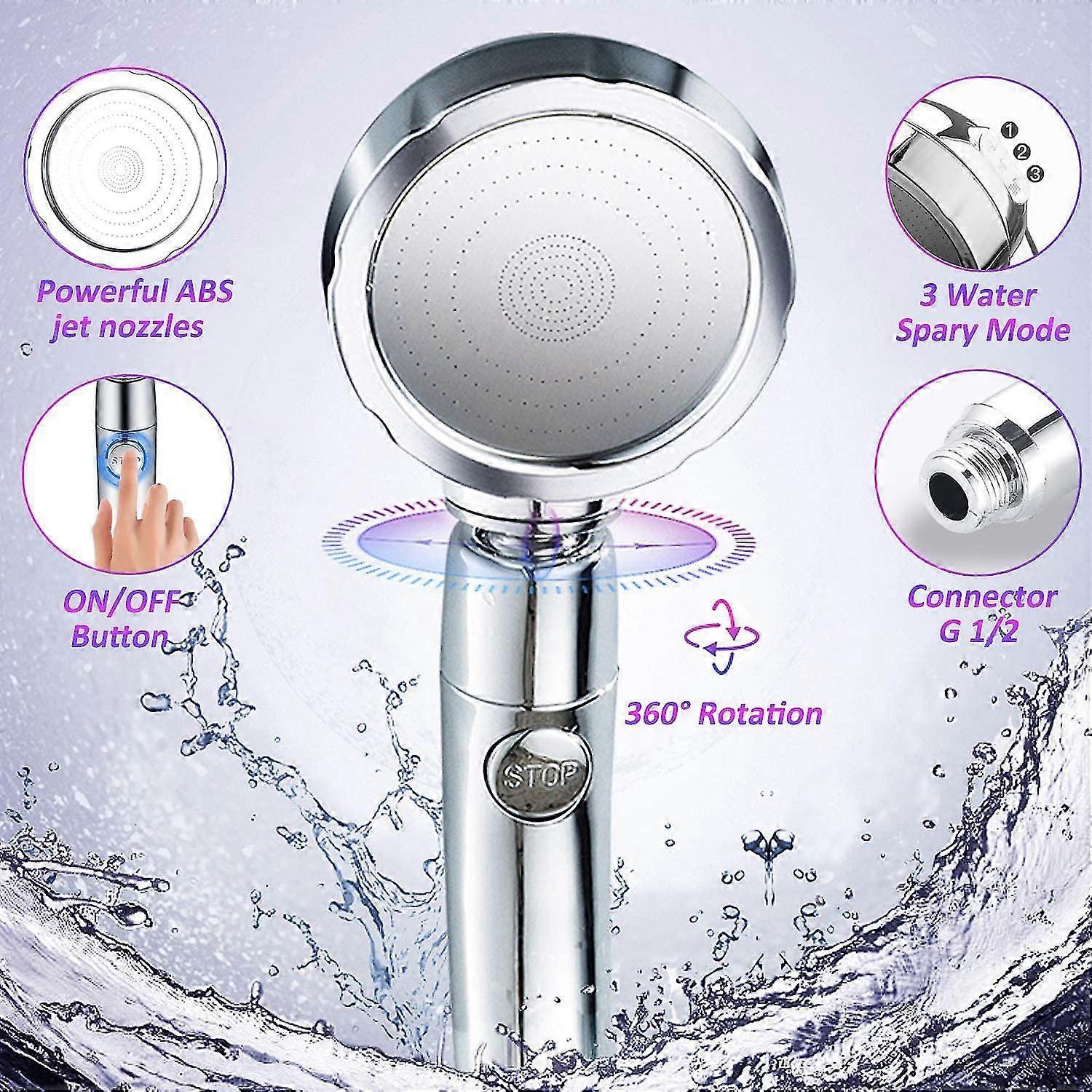 Handheld Pressure Shower Head, 3 Jet Functions, Water Saving Set - Image 4