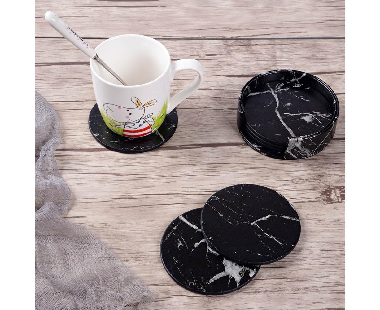 6Pcs Faux Leather Marble Coasters Cup Mat Pad Holder Placemat Dining Table Decor- G - Image 2