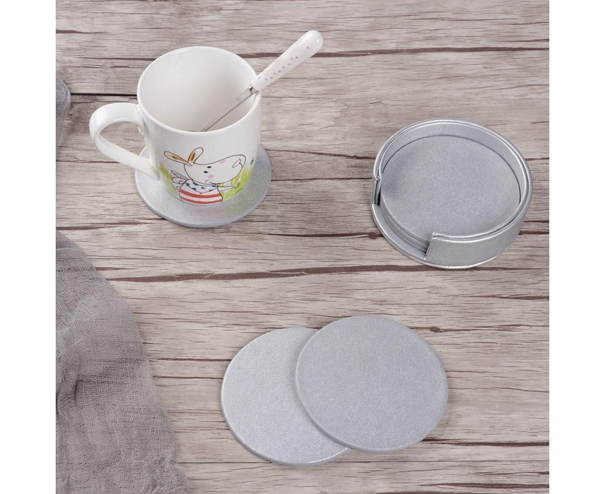 6Pcs Faux Leather Marble Coasters Cup Mat Pad Holder Placemat Dining Table Decor- G - Image 4